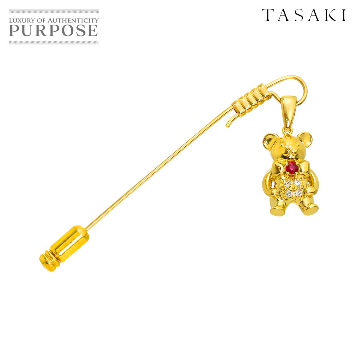 TASAKI タサキ ダイヤ 0.04ct ルビー ピンブローチ K18 YG イエローゴールド 750 クマ 田崎真珠 Brooch タサキ 90318470