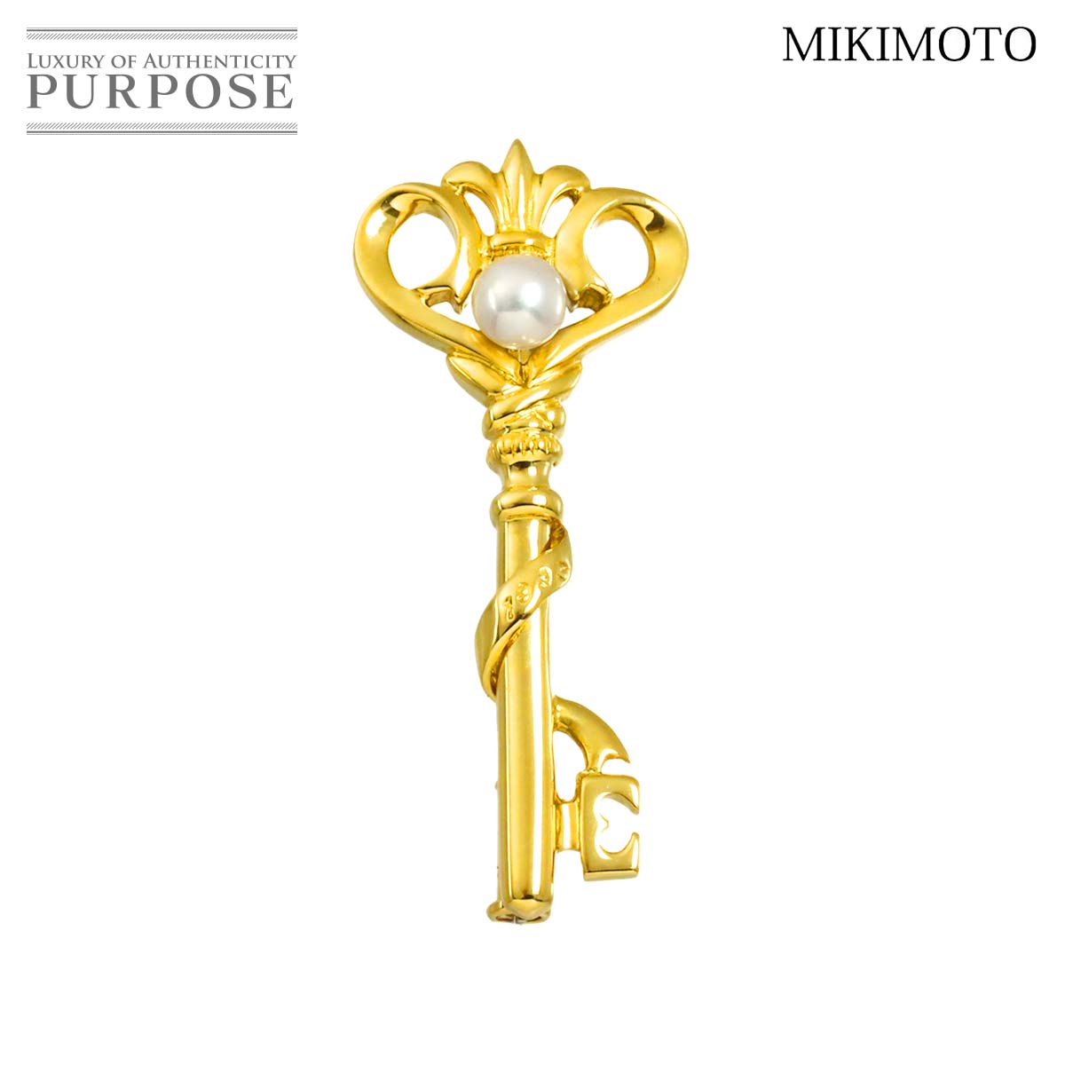 MIKIMOTO アコヤ真珠 4.6mm ブローチ K18 YG イエローゴールド 750 パール キー Brooch ミキモト 90318969