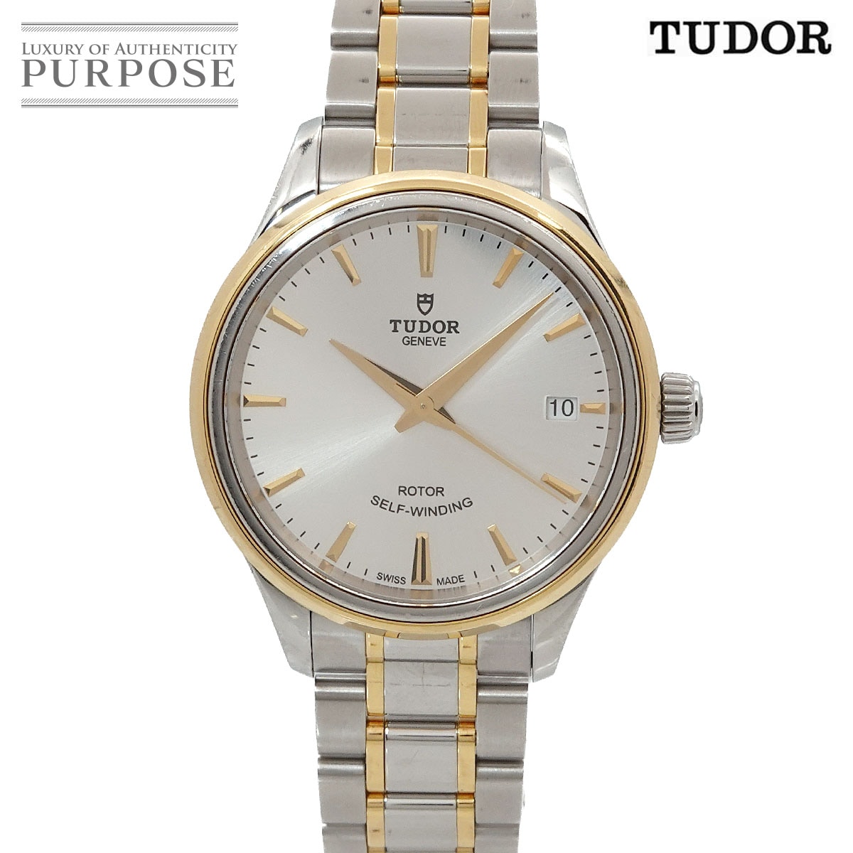 TUDOR スタイル コンビ 12303 ボーイズ 腕時計 デイト シルバー G イエローゴールド 自動巻き ウォッチ Style チューダー チュードル 90323302