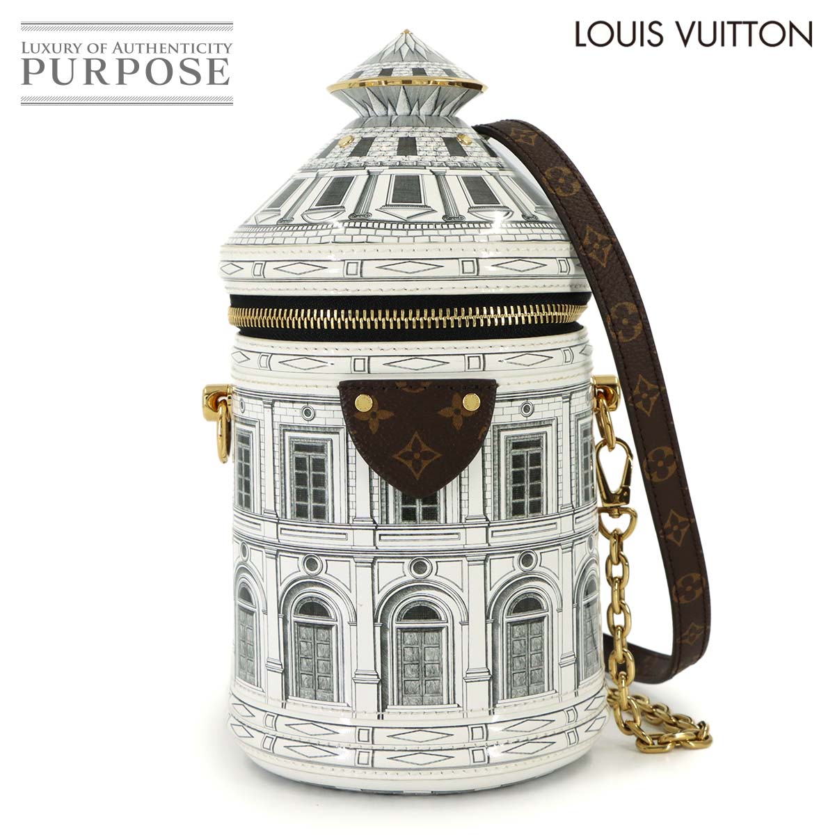 LOUIS VUITTON LVxフォルナセッティ モノグラム カンヌ 2way ショルダー バッグ パテントレザー ホワイト ブラウン M59143 Cannes Bag ルイ ヴィトン 90320958
