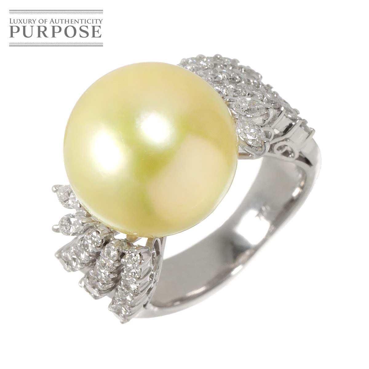 リング 9.5号 白蝶真珠 13.5mm ダイヤ K18 WG ホワイトゴールド 750 指輪 【ソーティング付き】 Pearl Ring 90313931