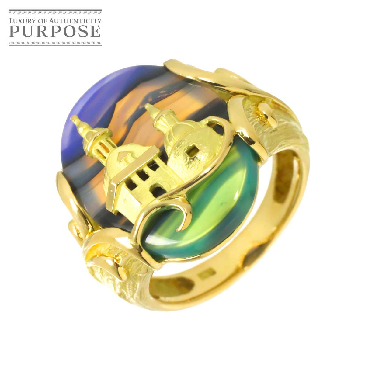 リング 12号 メノー K18 YG イエローゴールド 750 指輪 Agate Ring 90318582
