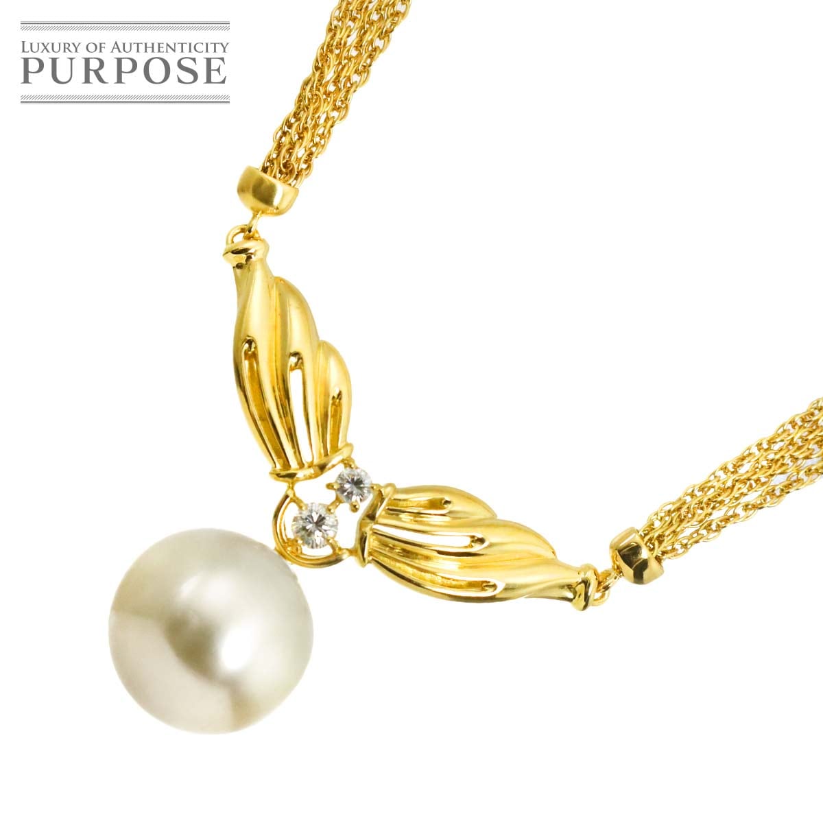 白蝶真珠 15.8mm ダイヤ 0.28ct K18 YG ネックレス 45cm イエローゴールド 750 パール Pearl Necklace 90320269
