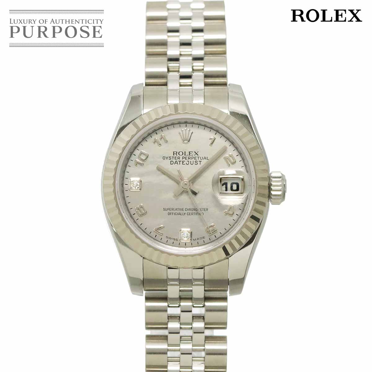 ロレックス ROLEX デイトジャスト コンビ 179173G V番 ルーレット レディース 腕時計 10P ダイヤ K18YG 自動巻き Datejust 90307676 ROLEX - ロレックス ROLEX デイトジャスト コンビ 179173G V番