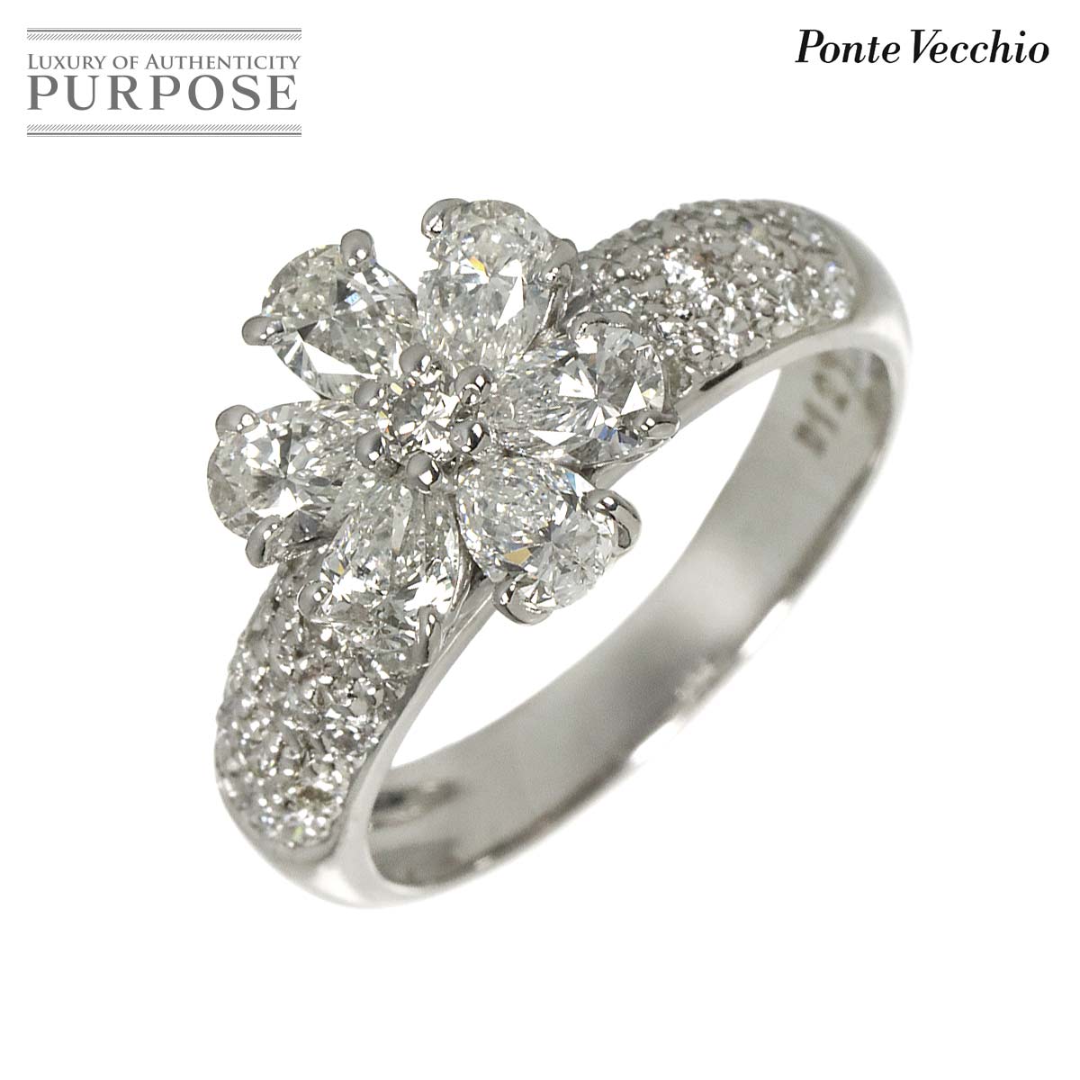 Ponte Vecchio 13号 リング ダイヤ 1.21ct/0.35ct K18 WG ホワイトゴールド 750 指輪 花 Diamond Ring ポンテヴェキオ 90318431