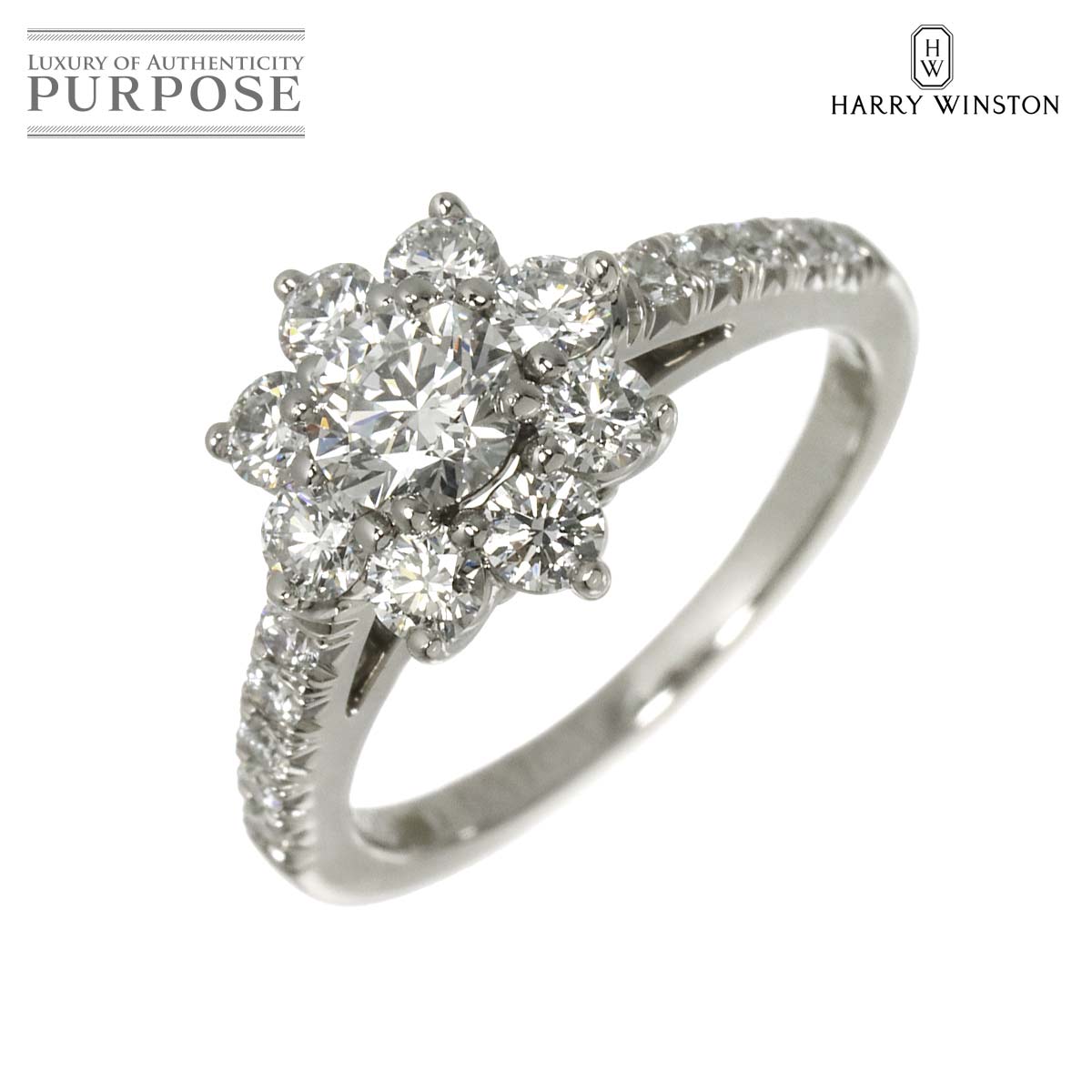 HARRY WINSTON サンフラワー ミニ 5号 リング ダイヤ 0.37ct Pt プラチナ 指輪 HW Diamond Ring【証明書付き】ハリーウィンストン 90319339