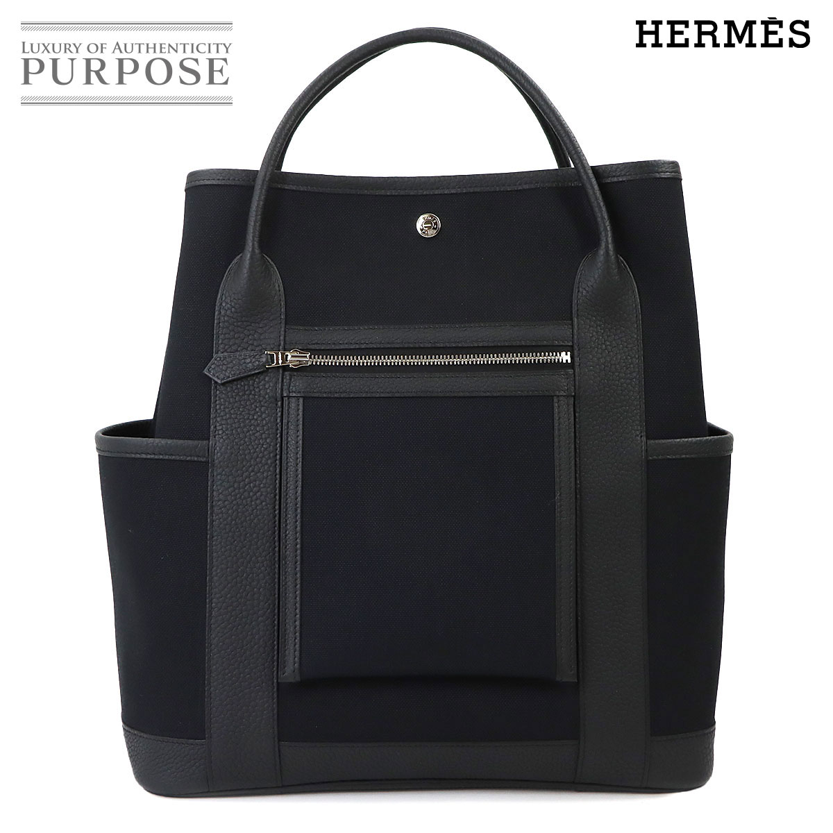 HERMES ガーデンパーティ ポケット ヴェルティカル トート バッグ トワルミリタリー ネゴンダ ブラック B刻印 Garden Party Pockets Vertical Bag エルメス 90318890