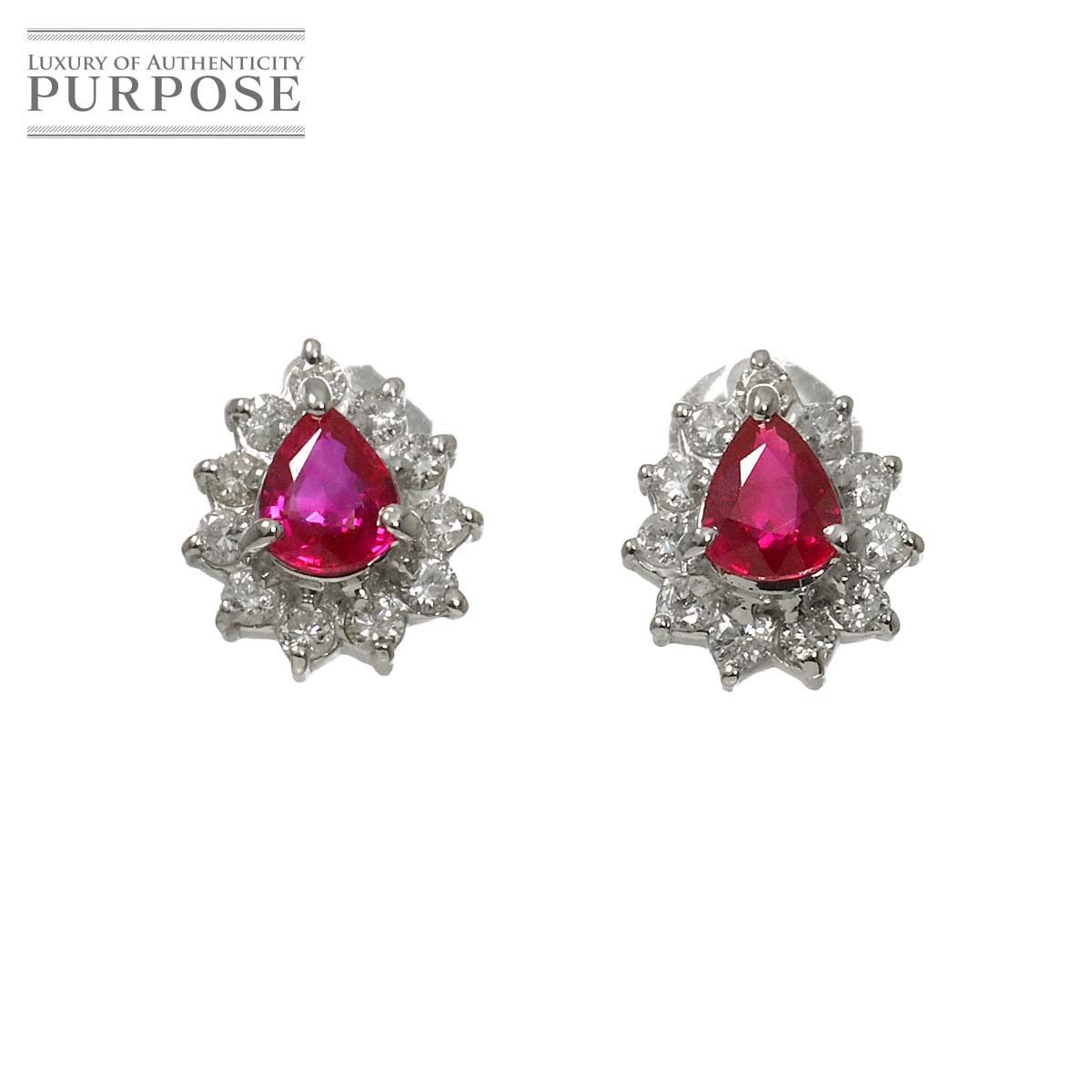 ルビー 0.30ct/0.28ct ダイヤ 0.14ct/0.14ct ピアス Pt プラチナ Ruby Earrings Pierced 90317812