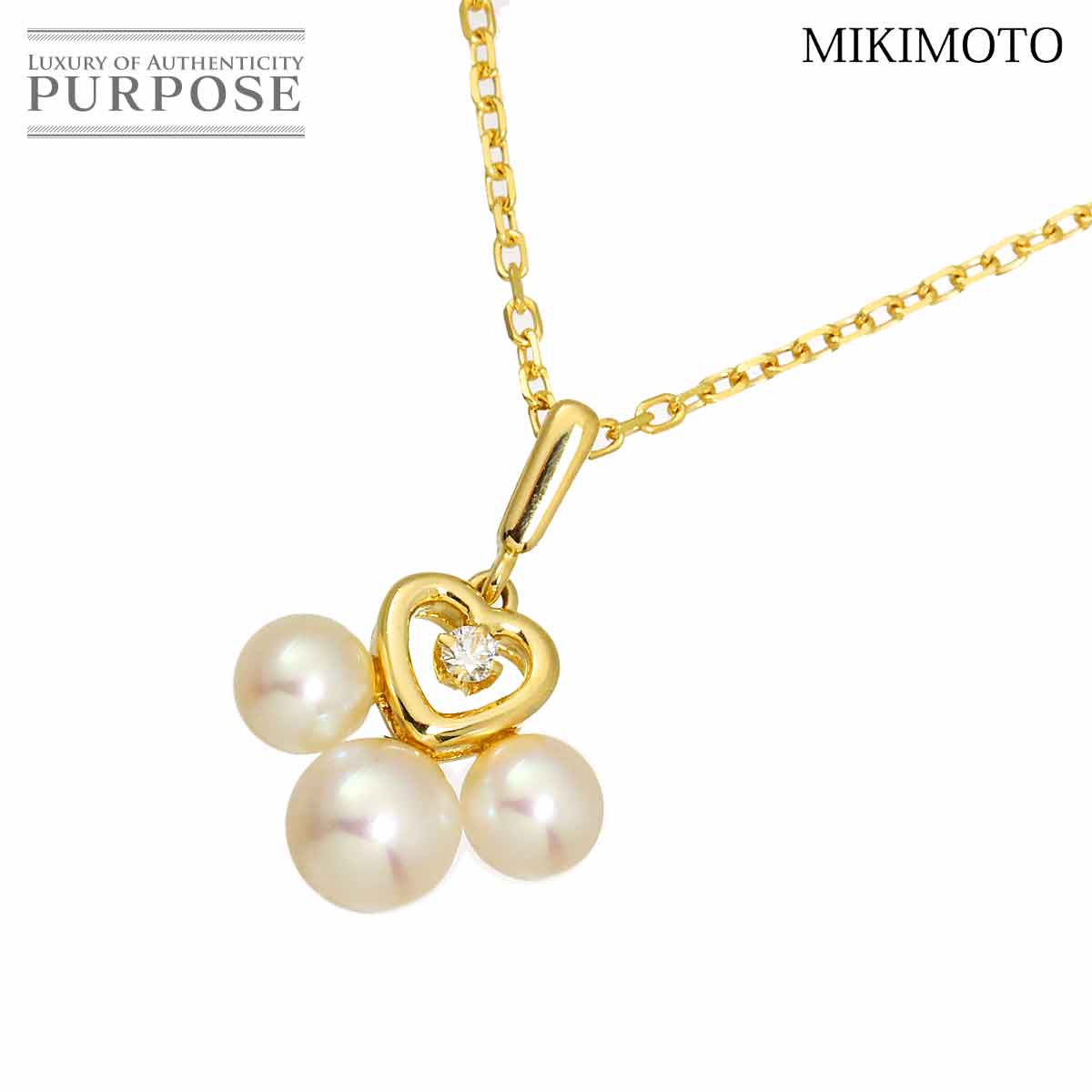 MIKIMOTO アコヤ真珠 5.2-4.2mm ダイヤ ネックレス 40cm K18 YG イエローゴールド 750 パール Necklace ミキモト 90319402