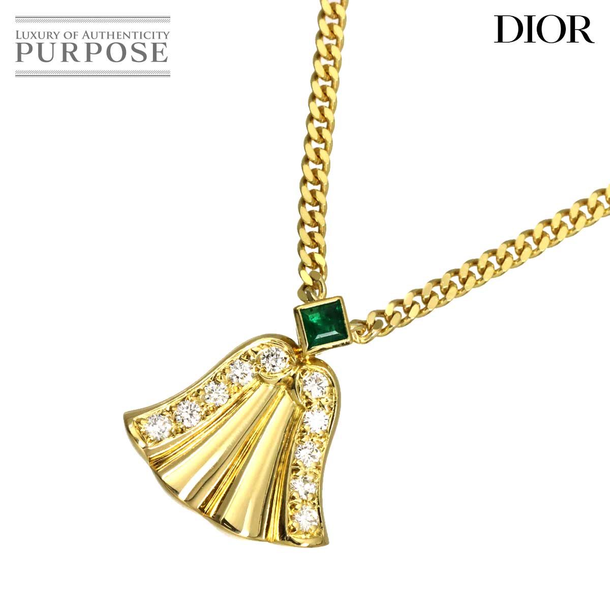 Christian Dior ダイヤ エメラルド ネックレス 39cm K18 YG イエローゴールド 750 Diamond Necklace クリスチャン ディオール 90319823