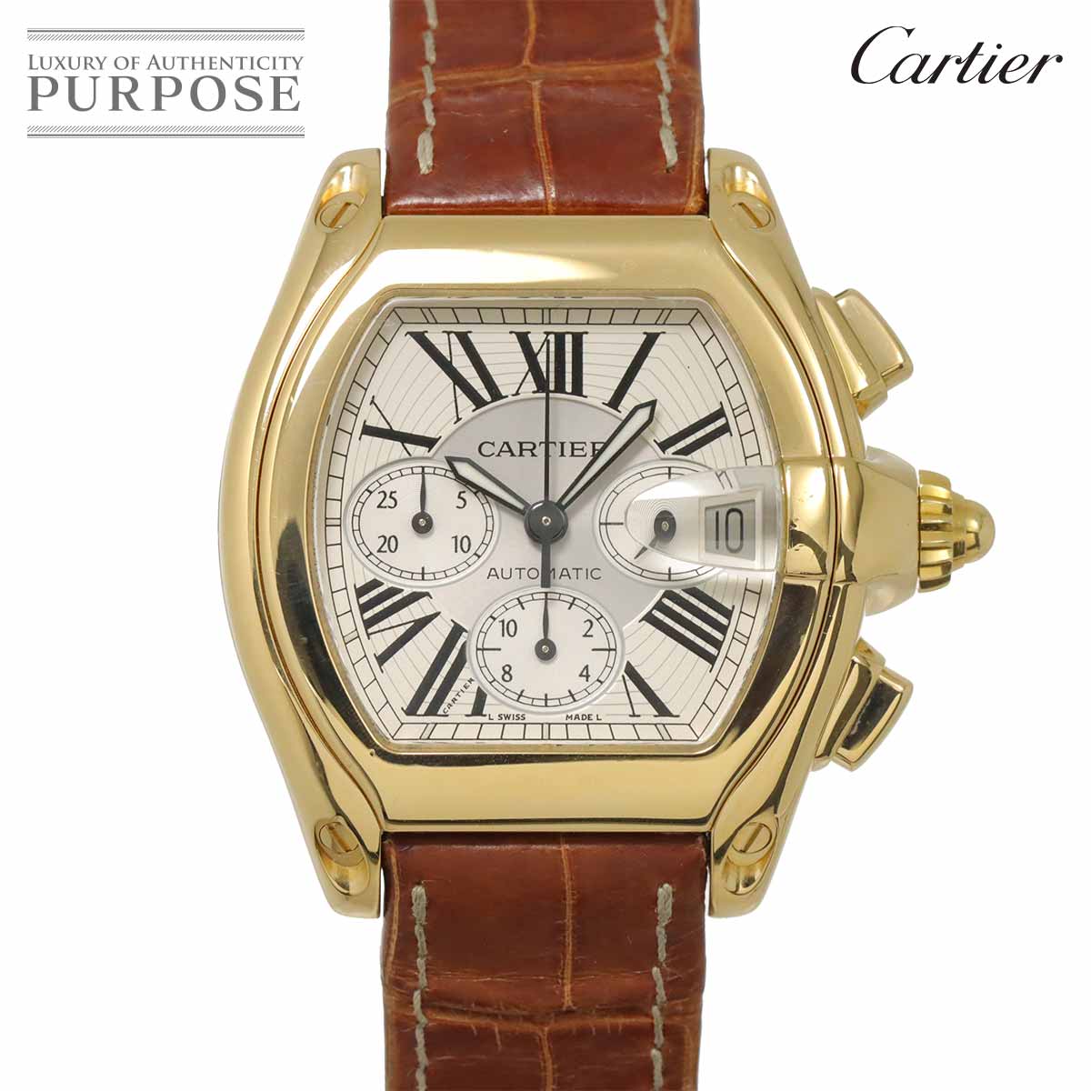 Cartier ロードスター XL クロノグラフ W62021Y3 メンズ 腕時計 デイト シルバー K18YG イエローゴールド オートマ 自動巻き ウォッチ Roadster カルティエ 90317565