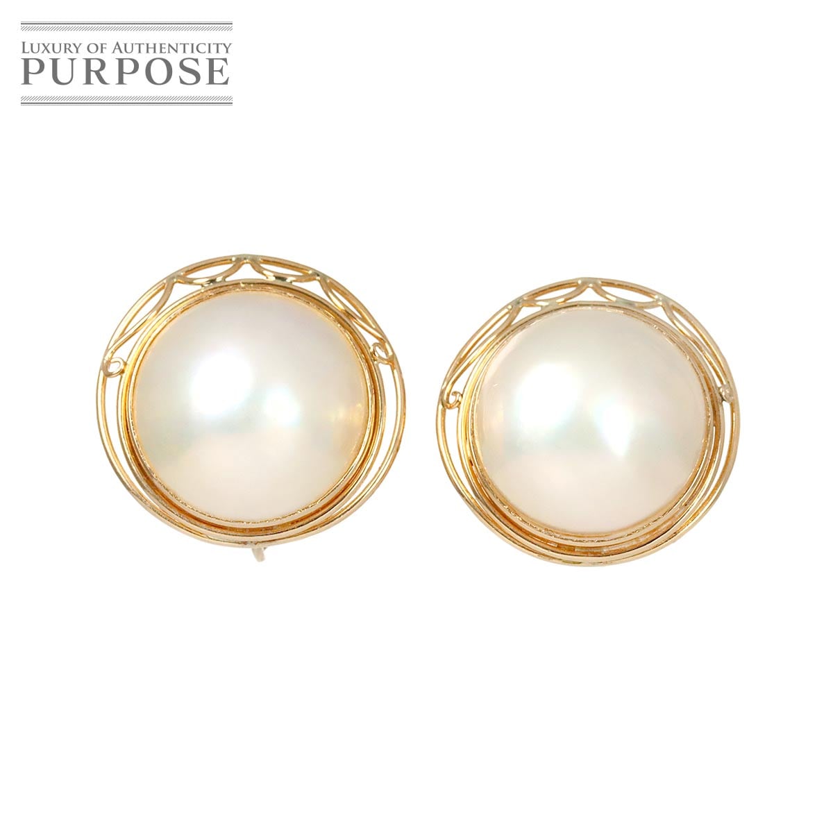 マベ真珠 イヤリング K18 YG イエローゴールド 750 パール Mabe Pearl Earrings 90320406