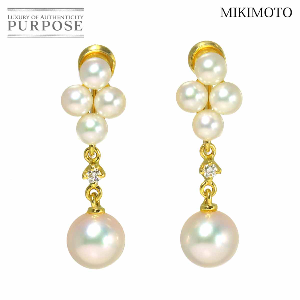 MIKIMOTO アコヤ真珠 6.5-3.5mm ダイヤ イヤリング K18 YG イエローゴールド 750 パール Earrings ミキモト 90318433