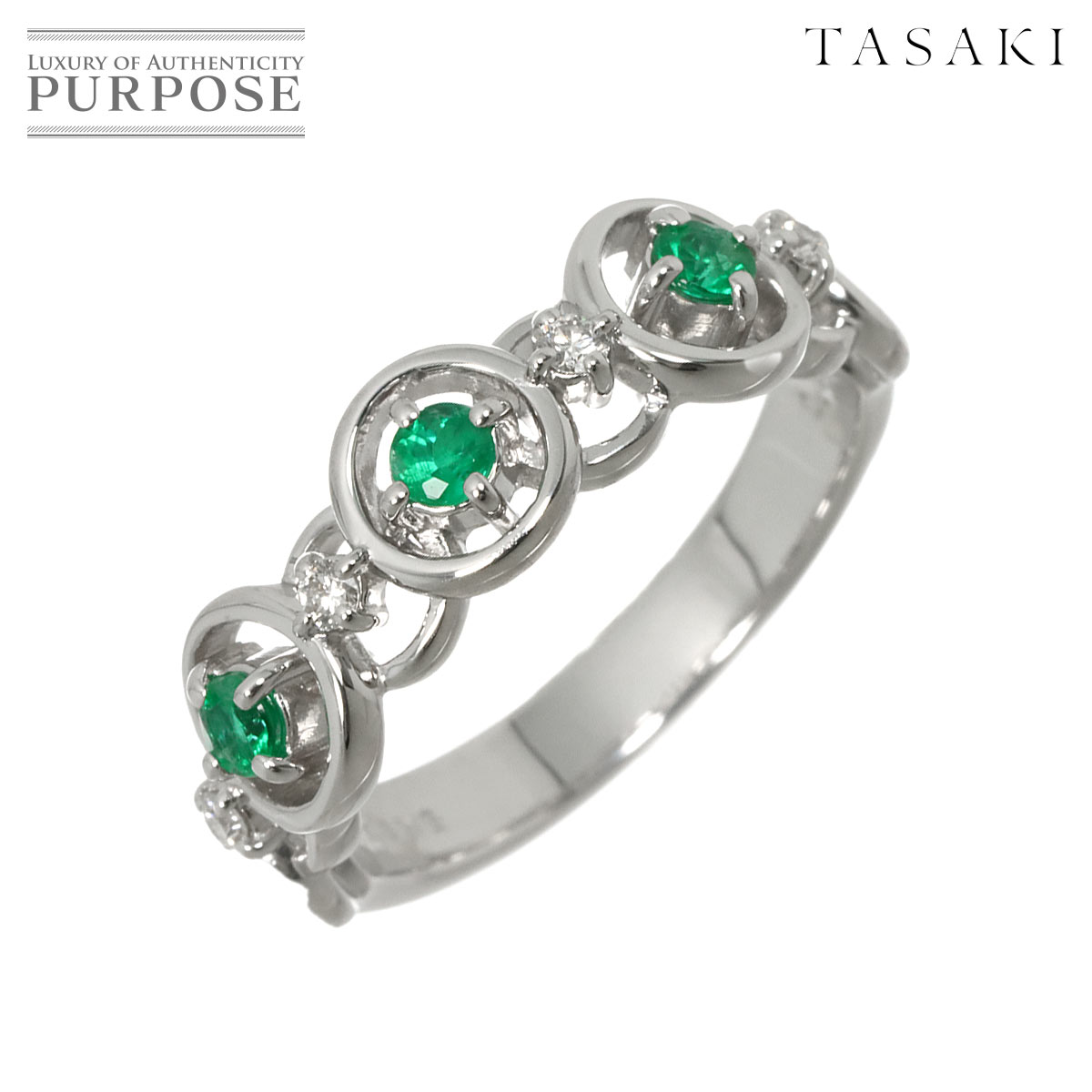 TASAKI 13号 リング エメラルド ダイヤ 0.06ct K18 WG ホワイトゴールド 750 指輪 田崎真珠 Ring タサキ 90318573