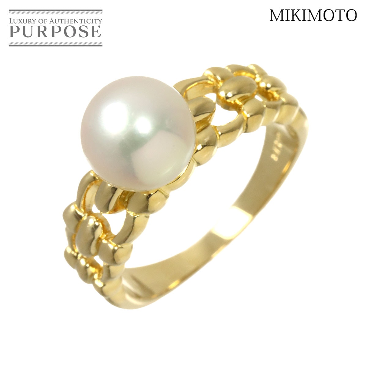 MIKIMOTO 11号 リング アコヤ真珠 8.0mm K18 YG イエローゴールド 750 パール 指輪 Akoya Pearl Ring ミキモト 90318607