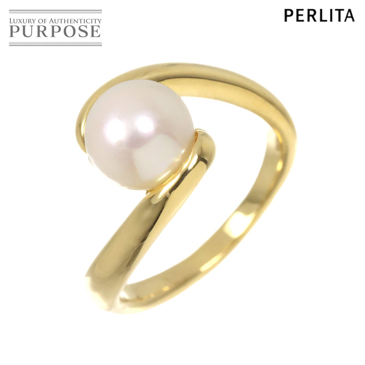 MIKIMOTO ペルリータ アコヤ真珠 7.1mm リング 7.5号 K18 YG イエローゴールド 750 パール 指輪 Akoya Pearl Ring ミキモト 90318654