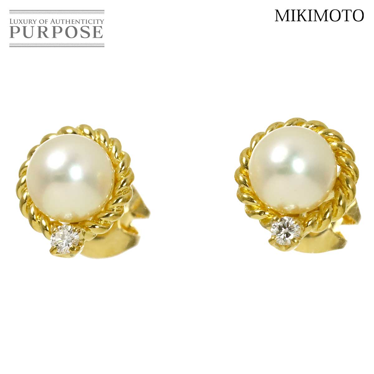 MIKIMOTO アコヤ真珠 6.2mm ダイヤ 0.03ct/0.03ct ピアス K18 YG イエローゴールド 750 パール Akoya Pearl Earrings Pierced ミキモト 90318818