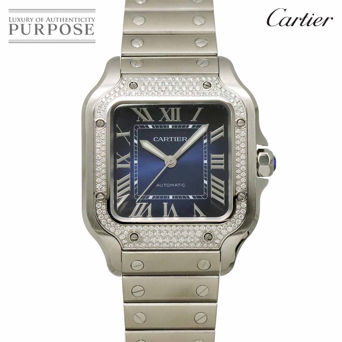 Cartier サントスドゥカルティエMM W4SA0006 ボーイズ 腕時計 ダイヤベゼル ブルー オートマ 自動巻き ウォッチ Santos De Cartier カルティエ 90318365