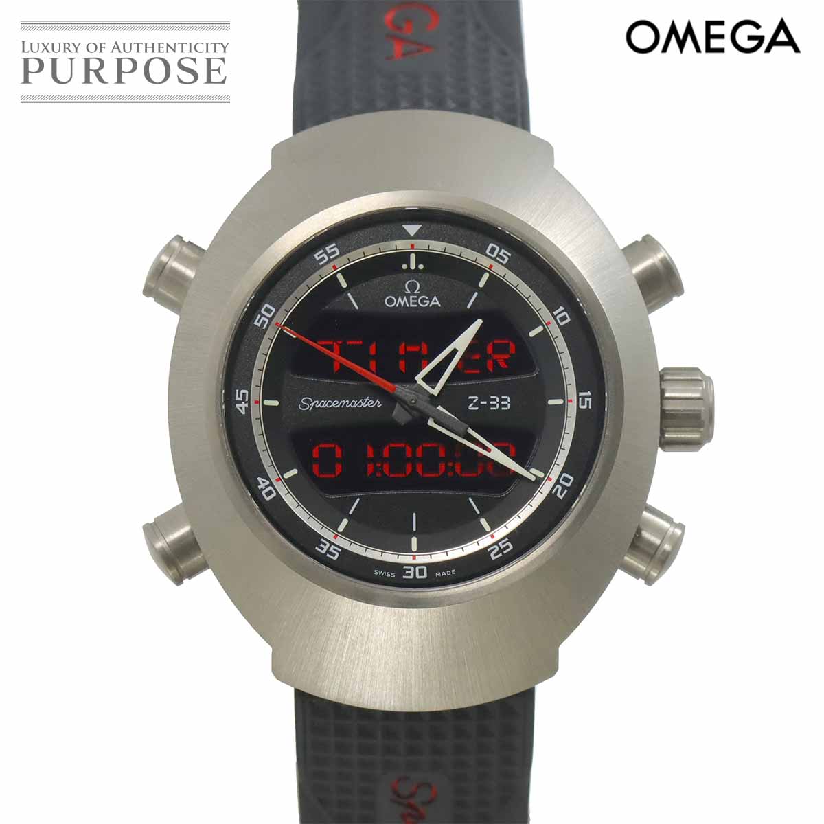 OMEGA スペースマスター Z-33 クロノグラフ 325.92.43.79.01.001 デジタルアナログ メンズ 腕時計 ブラック クォーツ ウォッチ Spacemaster オメガ 90323048