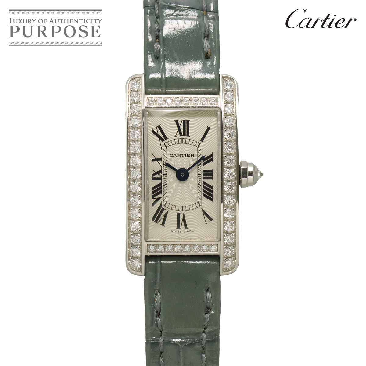 Cartier タンクアメリカン ミニ WB710015 レディース 腕時計 ダイヤベゼル シルバー K18WG ホワイトゴールド クォーツ ウォッチ カルティエ 90323316
