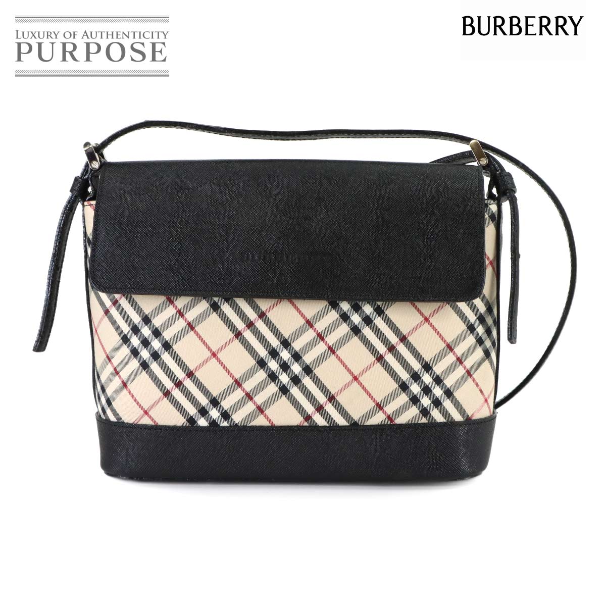 新品同様 バーバリー BURBERRY ヘイマーケットチェック ショルダー バッグ キャンバス レザー ベージュ ブラック Shoulder Bag 90319961 BURBERRY - 新品同様 バーバリー BURBERRY ヘイマーケットチェック