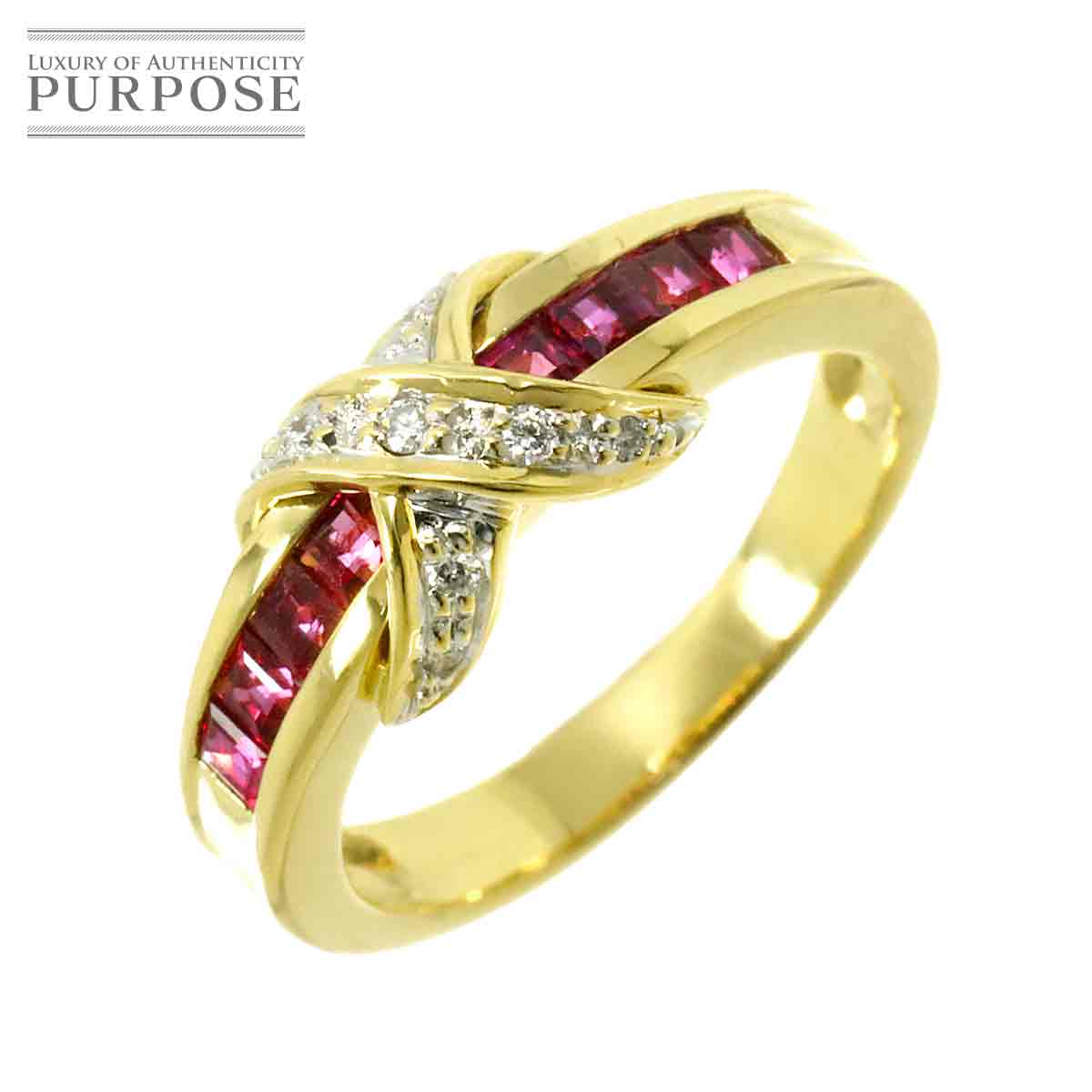 リング 12号 ルビー ダイヤ K18 YG イエローゴールド 750 指輪 Ruby Ring 90320320