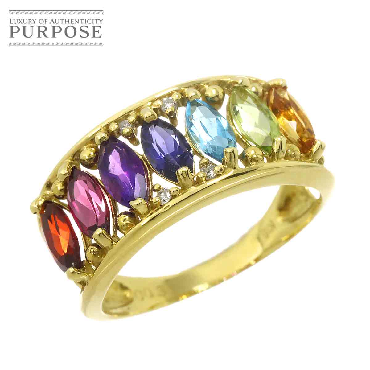 リング 10.5号 マルチストーン ダイヤ 0.03ct K18 YG イエローゴールド 750 指輪 Multi Stone Ring 90320469