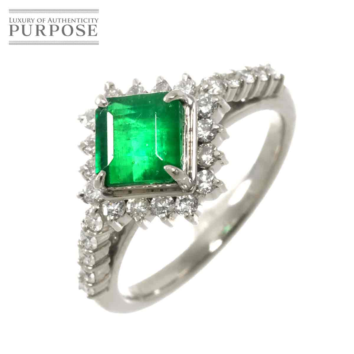 リング 5号 エメラルド 0.96ct ダイヤ 0.32ct Pt プラチナ 指輪 Emerald Ring 90320559