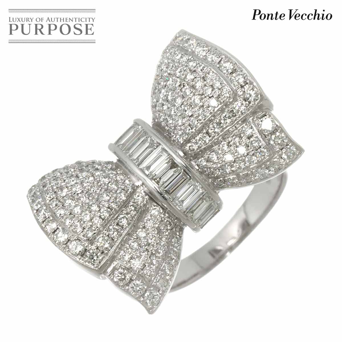 Ponte Vecchio 15号 リング ダイヤ 2.05ct K18 WG ホワイトゴールド 750 指輪 リボン Diamond Ring ポンテヴェキオ 90315631
