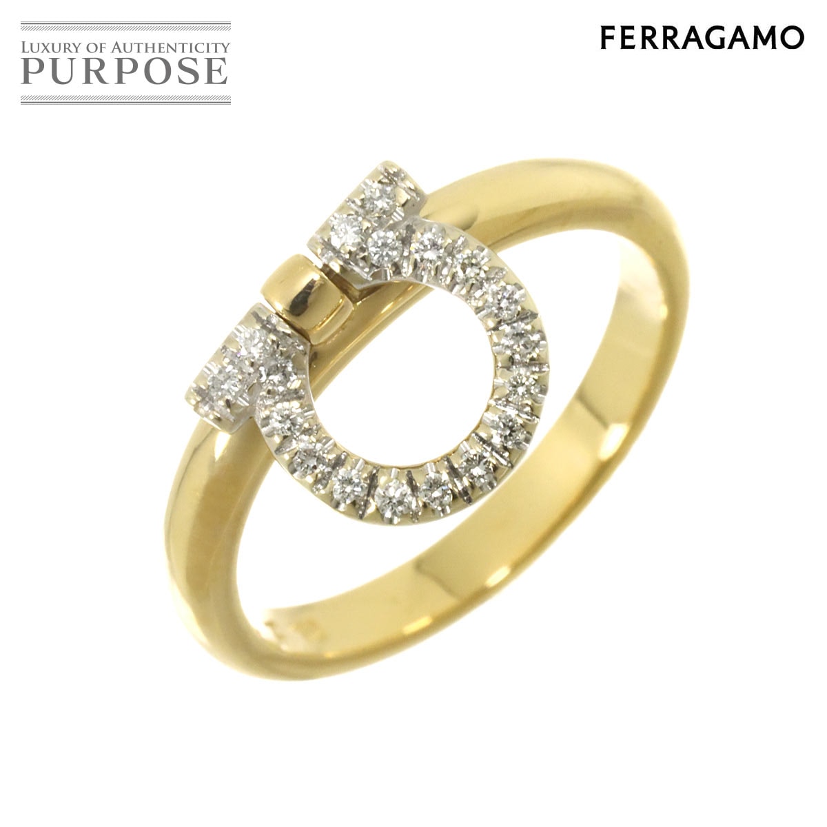 Salvatore Ferragamo ガンチーニ 8号 リング ダイヤ K18 YG WG イエロー ホワイトゴールド 750 指輪 Ring サルヴァトーレ フェラガモ 90318448
