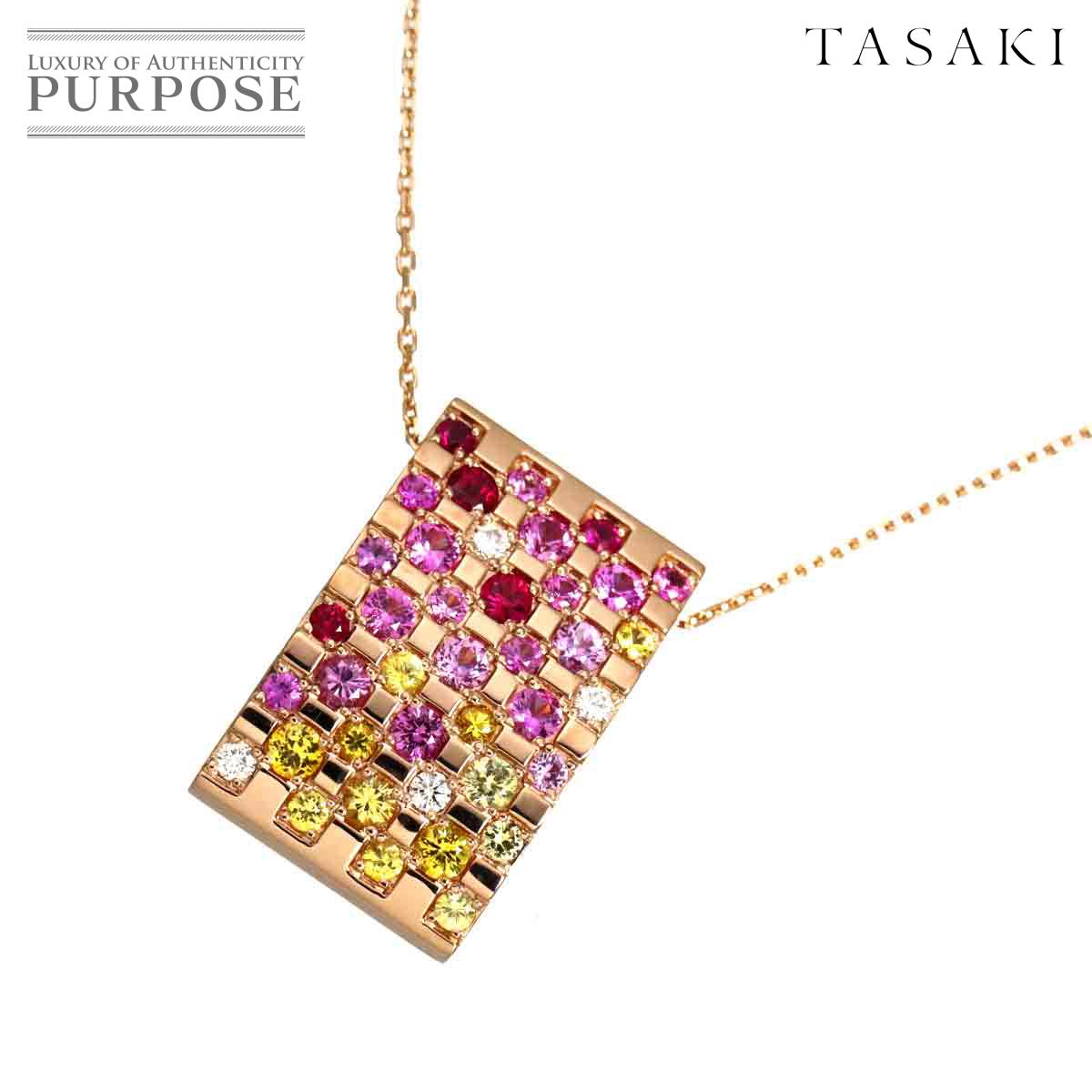 TASAKI サファイヤ ダイヤ 0.09ct ネックレス 50cm K18 PG ピンクゴールド 750 Sapphire Diamond Necklace タサキ 90318811