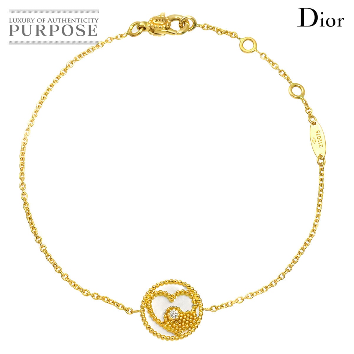 Christian Dior ローズ デ ヴァン ハート シェル ダイヤ ブレスレット 17.5cm K18 YG イエローゴールド 750 Rose des Vents Bracelet クリスチャン ディオール 90319324