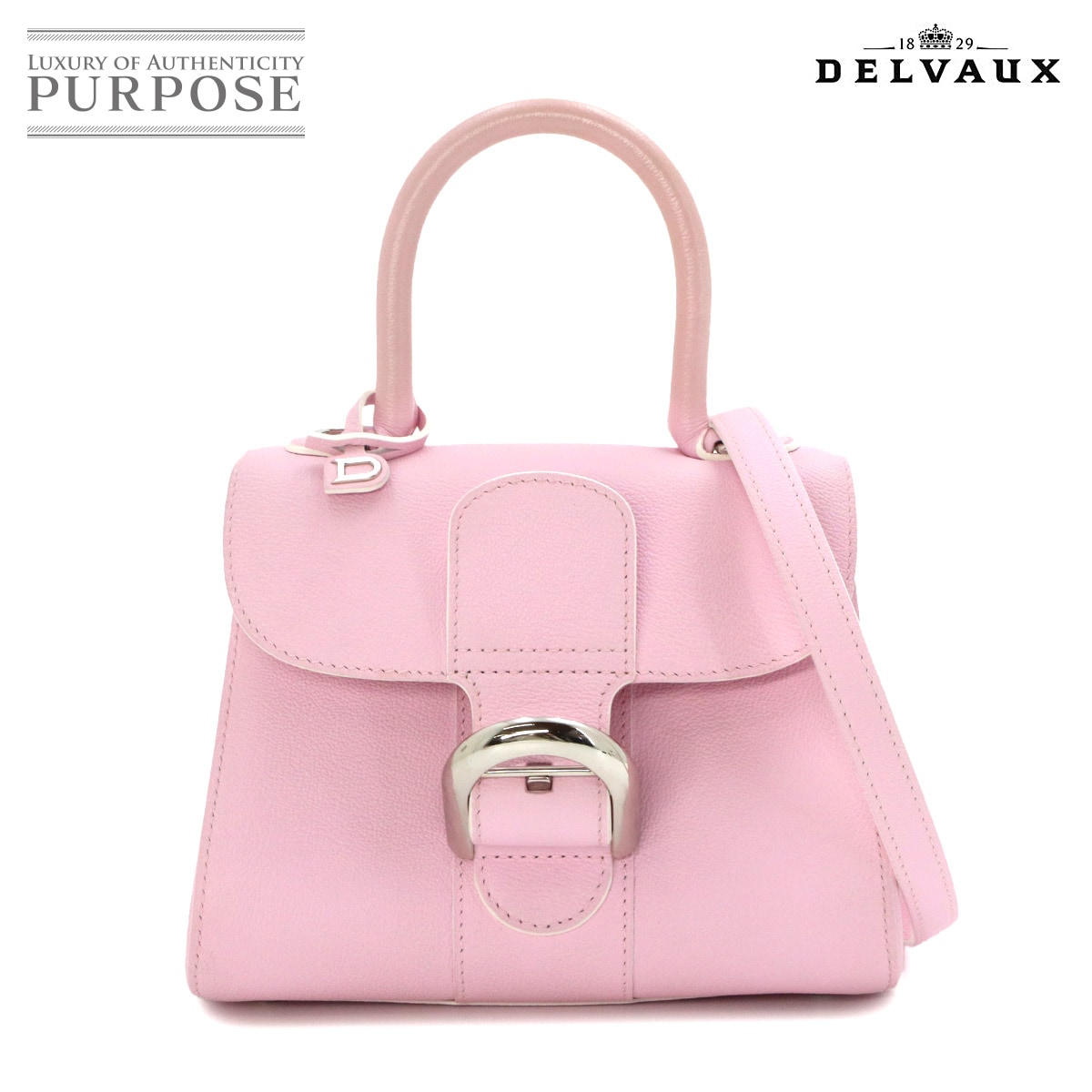 DELVAUX ブリヨン ミニ 2way ハンド ショルダー バッグ レザー ピンク シルバー 金具 Brillant Mini デルヴォー 90312377