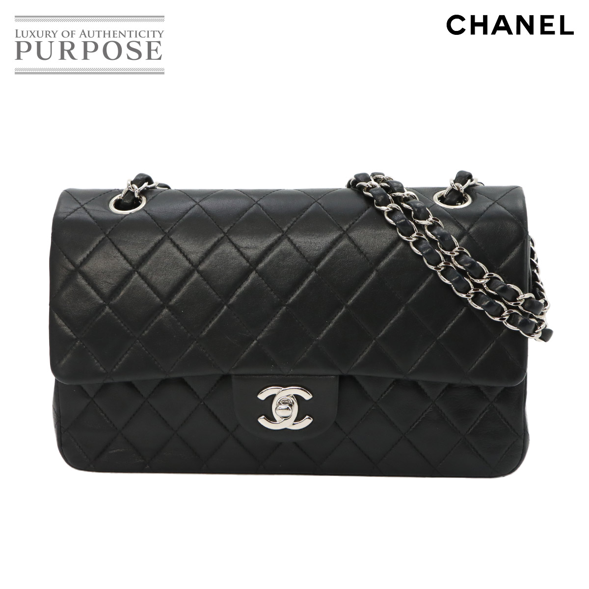 CHANEL ミニ マトラッセ チェーン ショルダー バッグ レザー ブラック