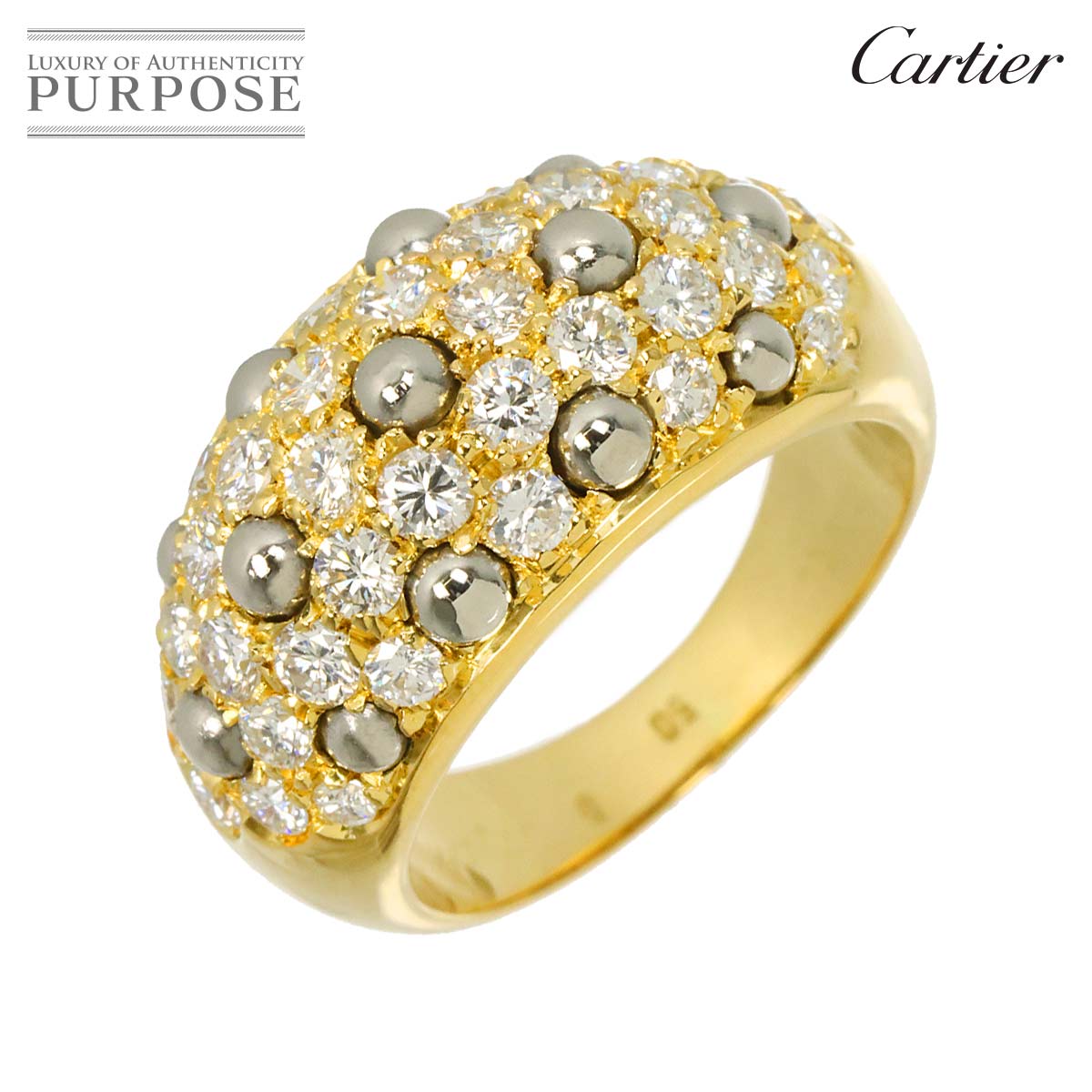 Cartier #50 リング パヴェ ダイヤ K18 YG WG イエロー ホワイトゴールド 750 指輪 Diamond Ring カルティエ 90319438