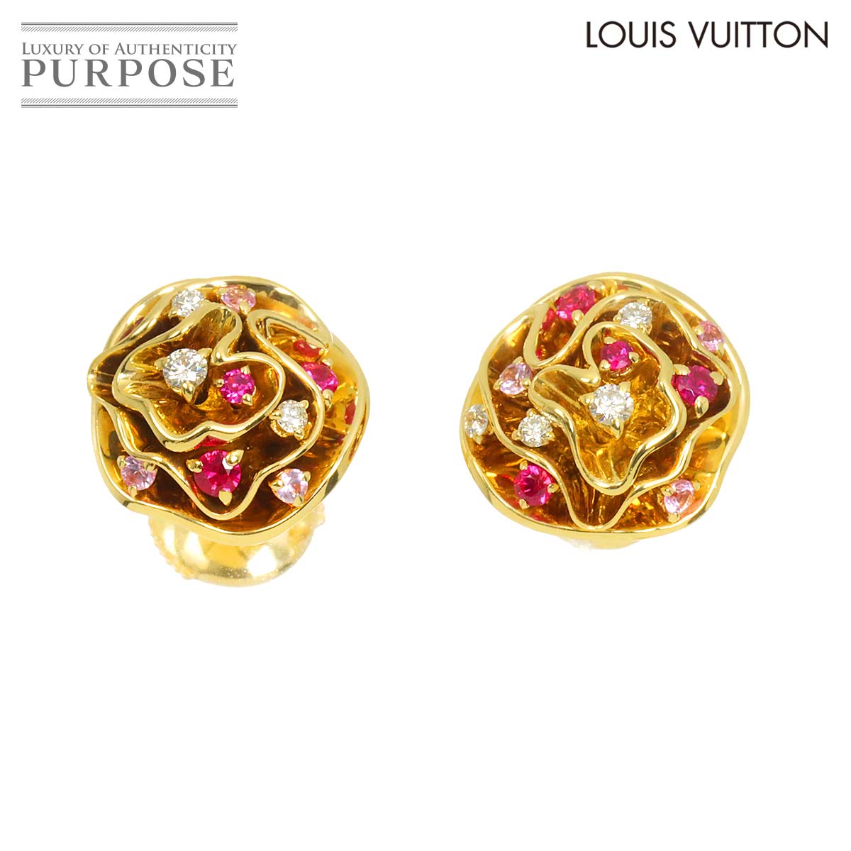 LOUIS VUITTON ルイゼット ルビー サファイヤ ダイヤ ピアス K18 YG イエローゴールド 750 Earrings Pierced ルイ ヴィトン 90321306