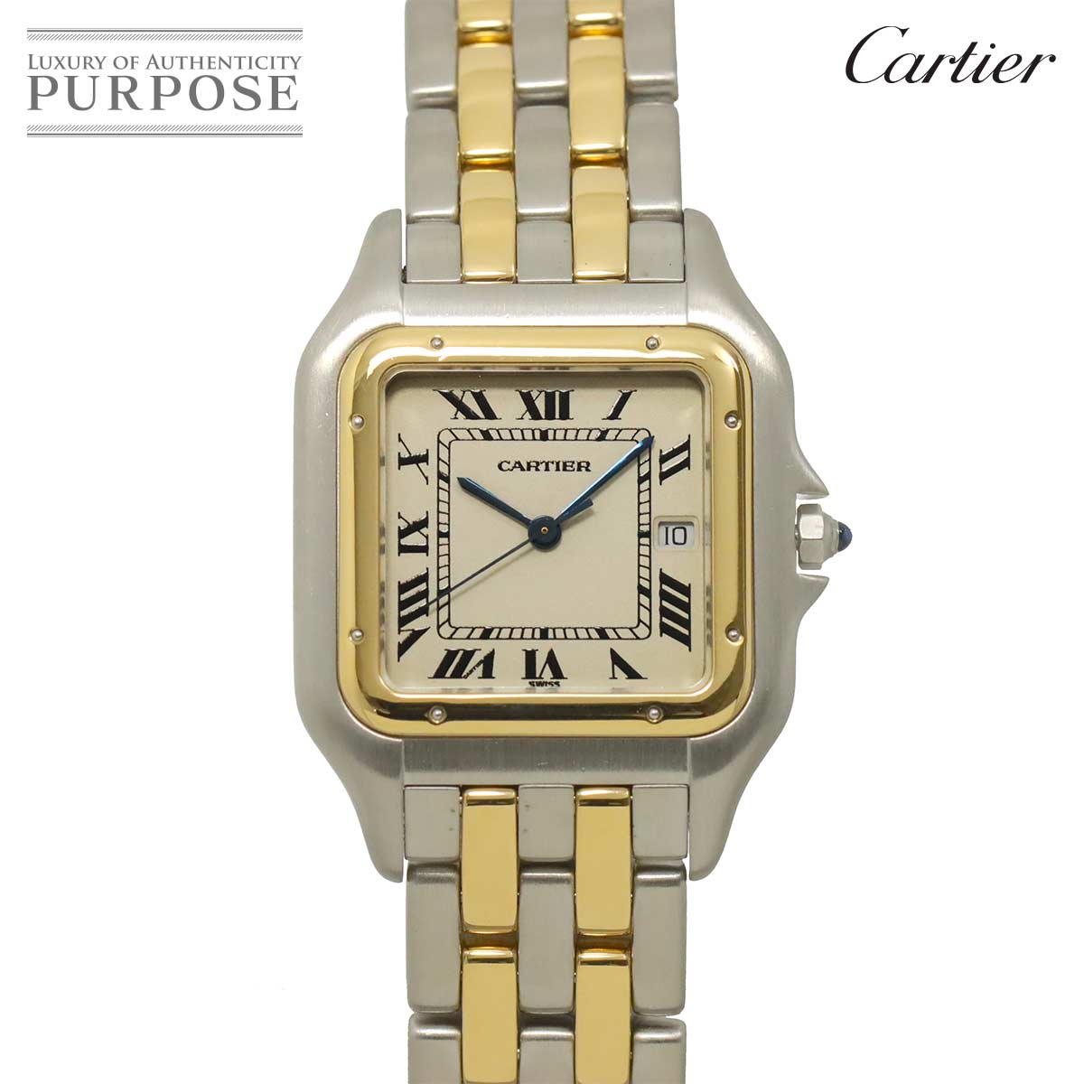 Cartier パンテール LM 2ロウ 83083442 コンビ ヴィンテージ メンズ 腕時計 デイト アイボリー YG クォーツ ウォッチ Phantere カルティエ 90317765