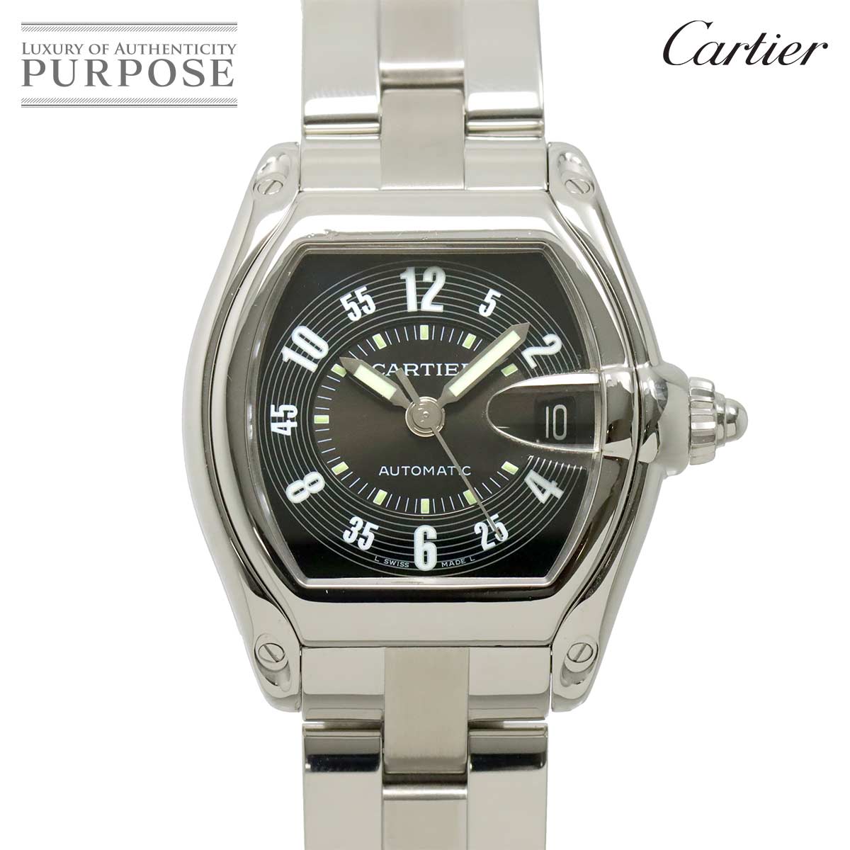 Cartier ロードスターLM W62004V3 メンズ 腕時計 デイト ブラック オートマ 自動巻き ウォッチ Roadster カルティエ 90320017