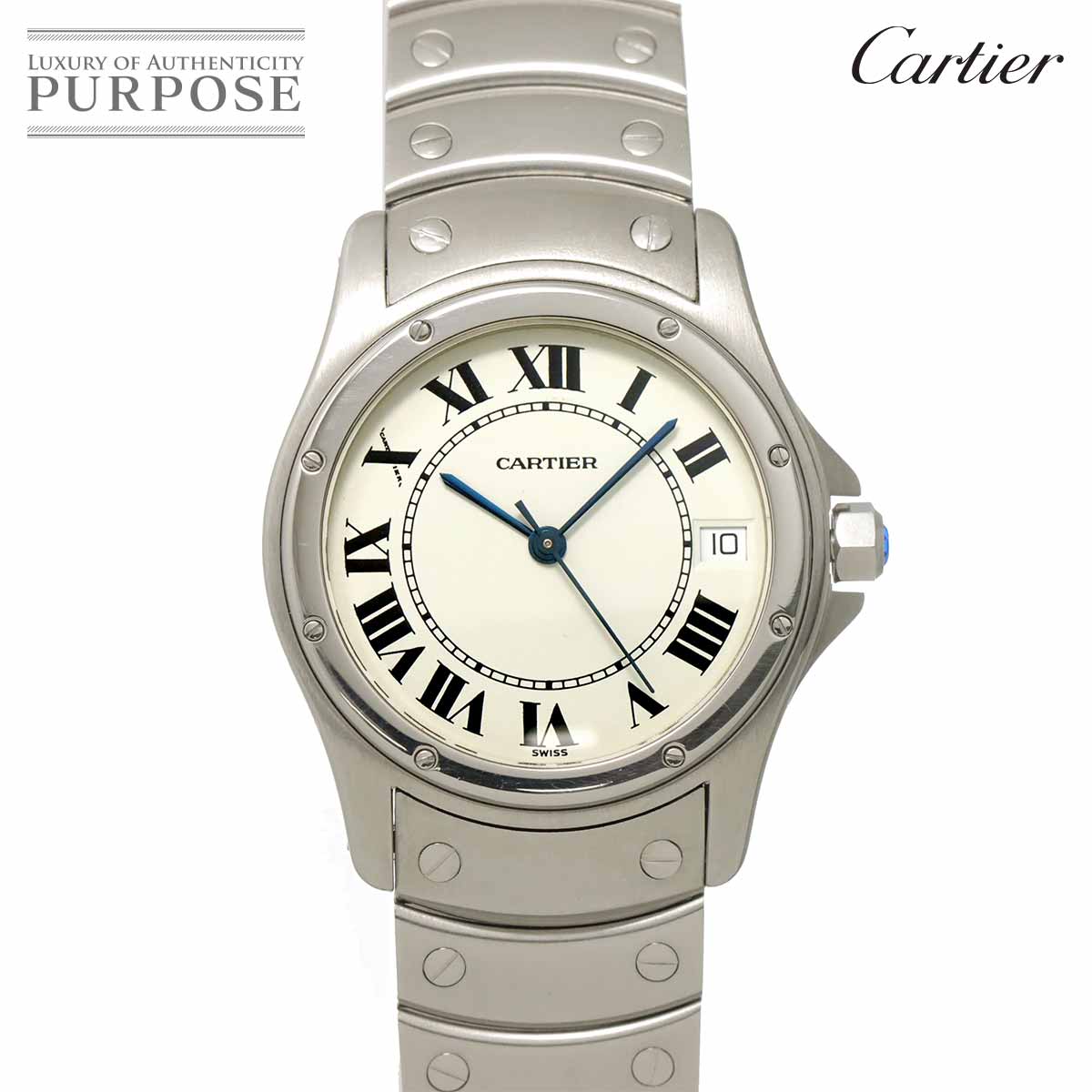 Cartier サントスクーガーLM W20026K1 メンズ 腕時計 デイト ホワイト 自動巻き ウォッチ Santos Cougar カルティエ 90324865