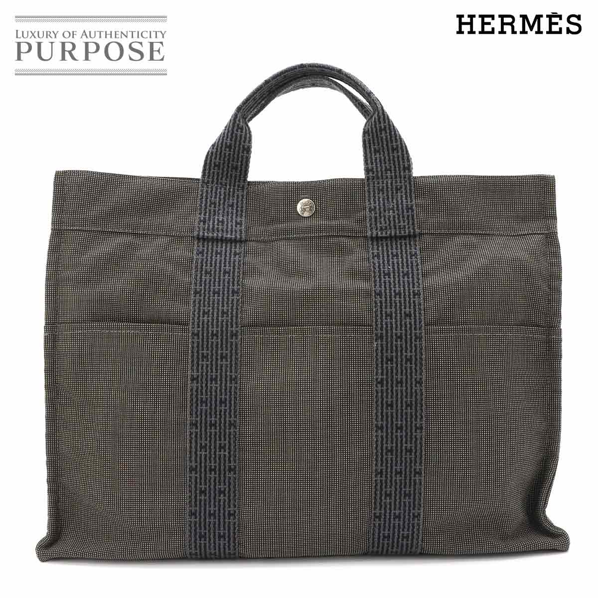 HERMES エールライン MM トート バッグ キャンバス グレー シルバー 金具 Herline Tote MM エルメス 90321815