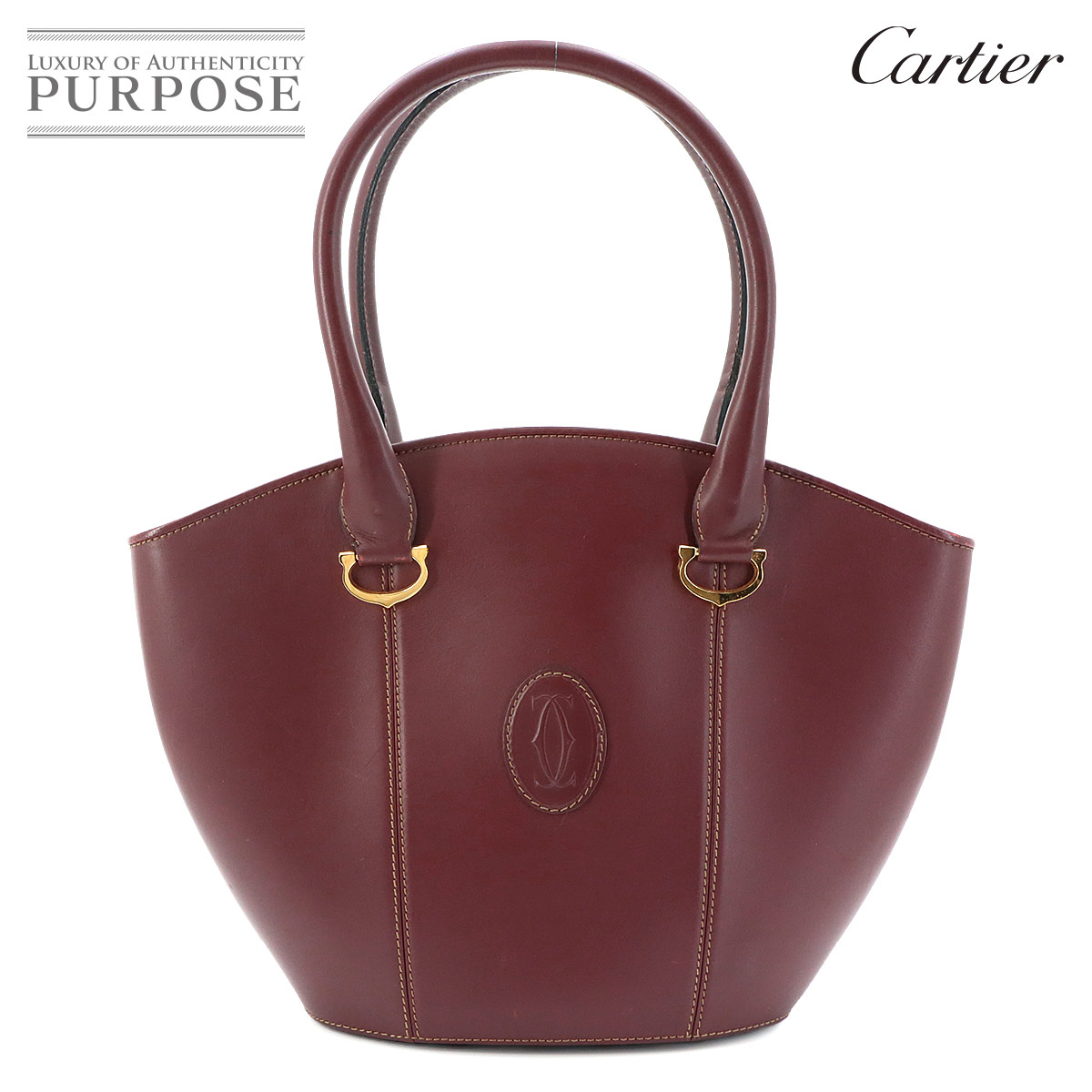 Cartier マストライン ハンド バッグ レザー ボルドー ゴールド 金具