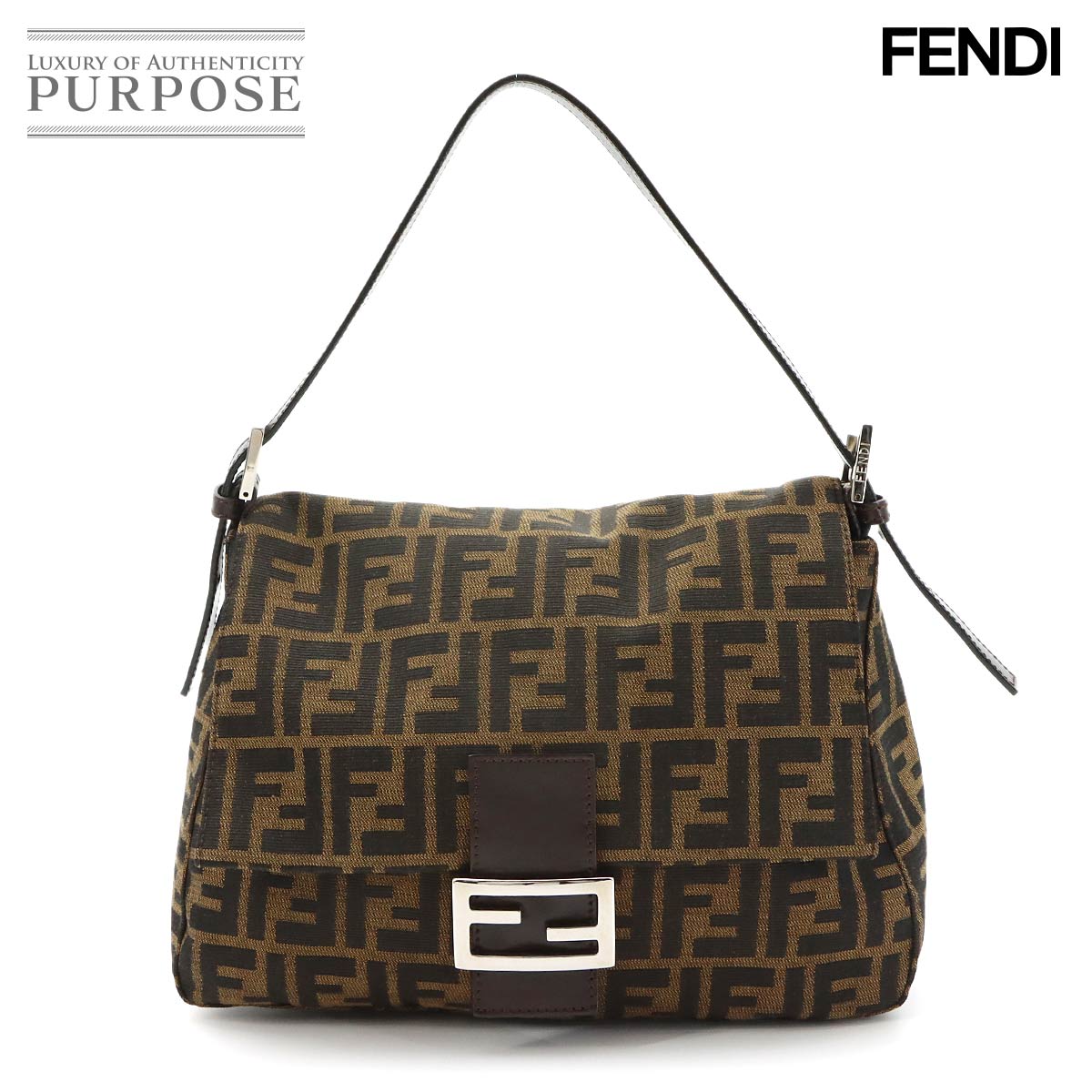 FENDI ズッカ マンマバゲット ショルダー バッグ キャンバス レザー ブラウン 26325 Mamma Baguette フェンディ 90322248
