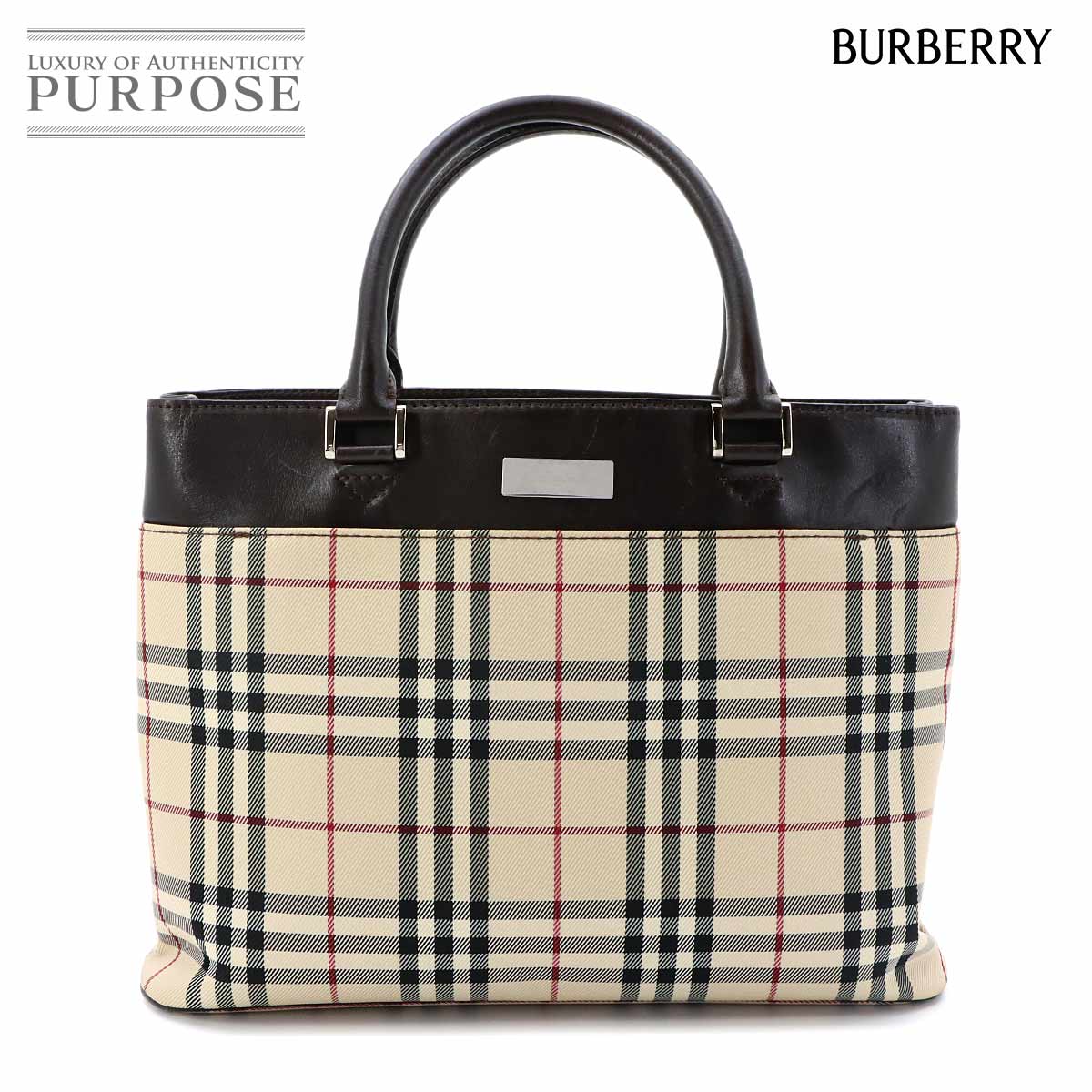 BURBERRY ノバチェック ハンド バッグ キャンバス レザー ベージュ ダークブラウン Hand Bag バーバリー 90322602