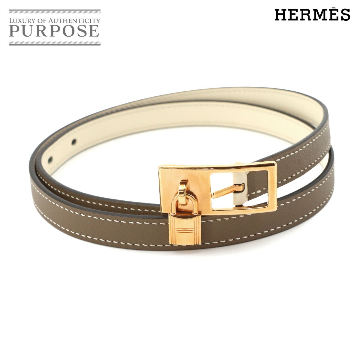 HERMES ラッキー15 ベルト リバーシブル エプソン エトゥープ ナタ Z刻印 ゴールド 金具 Lucky 15 Belt エルメス 90322661