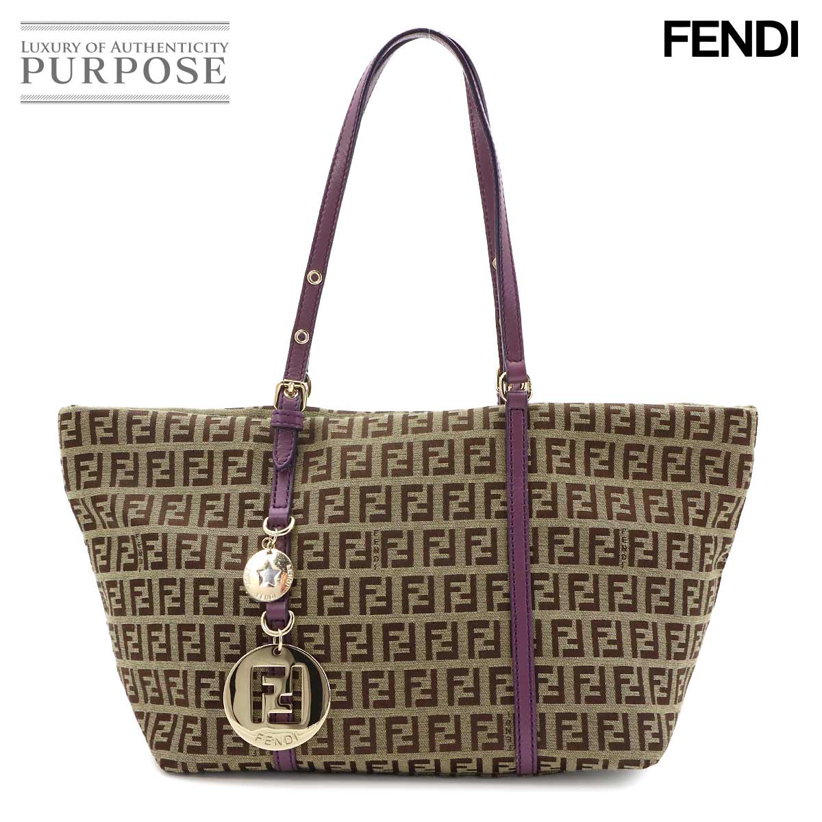 FENDI ズッキーノ トート バッグ キャンバス レザー ブラック 8BH075
