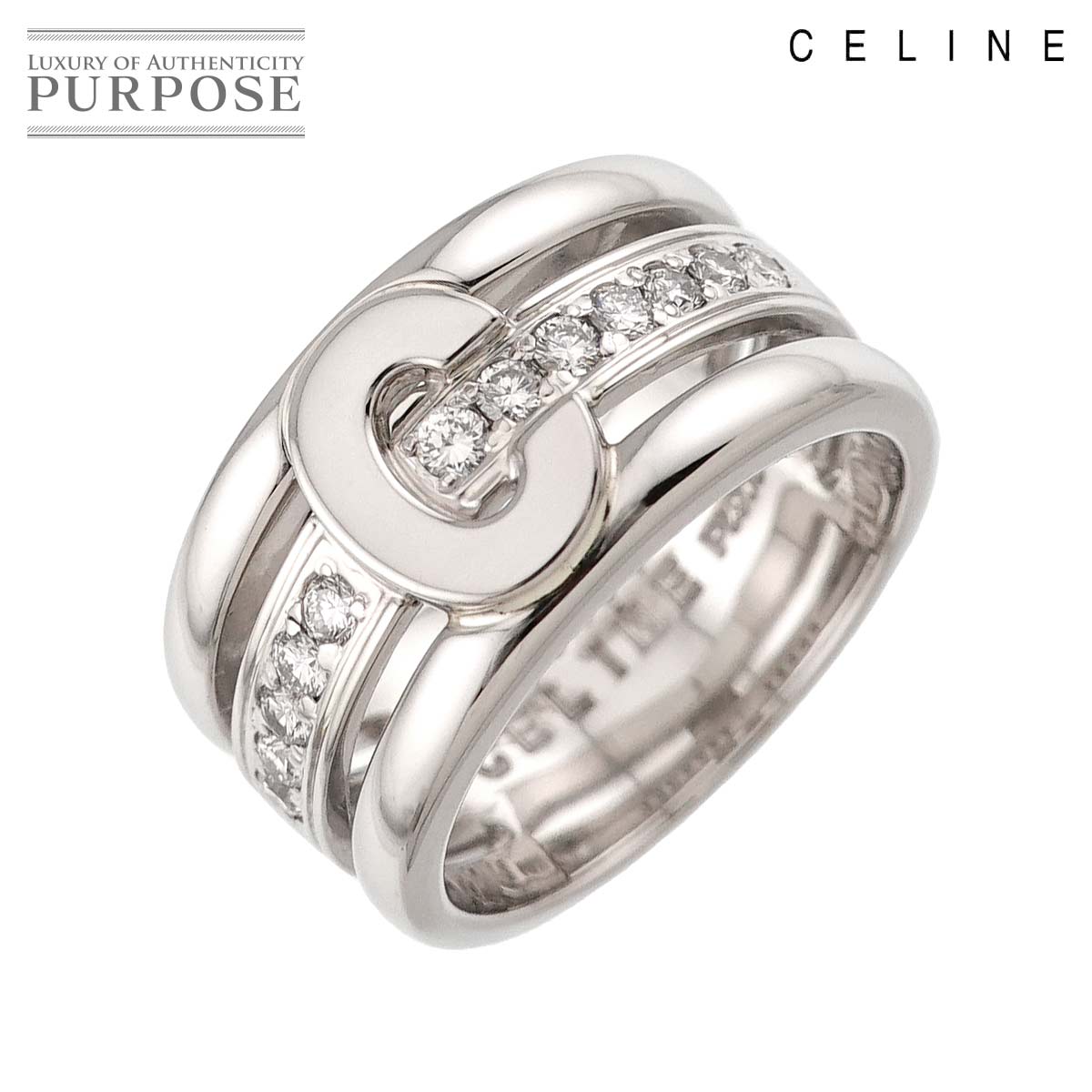 CELINE 12.5号 リング ダイヤ 0.30ct ルビー 0.01ct Pt プラチナ 指輪 ロゴ Diamond Ring セリーヌ 90321967