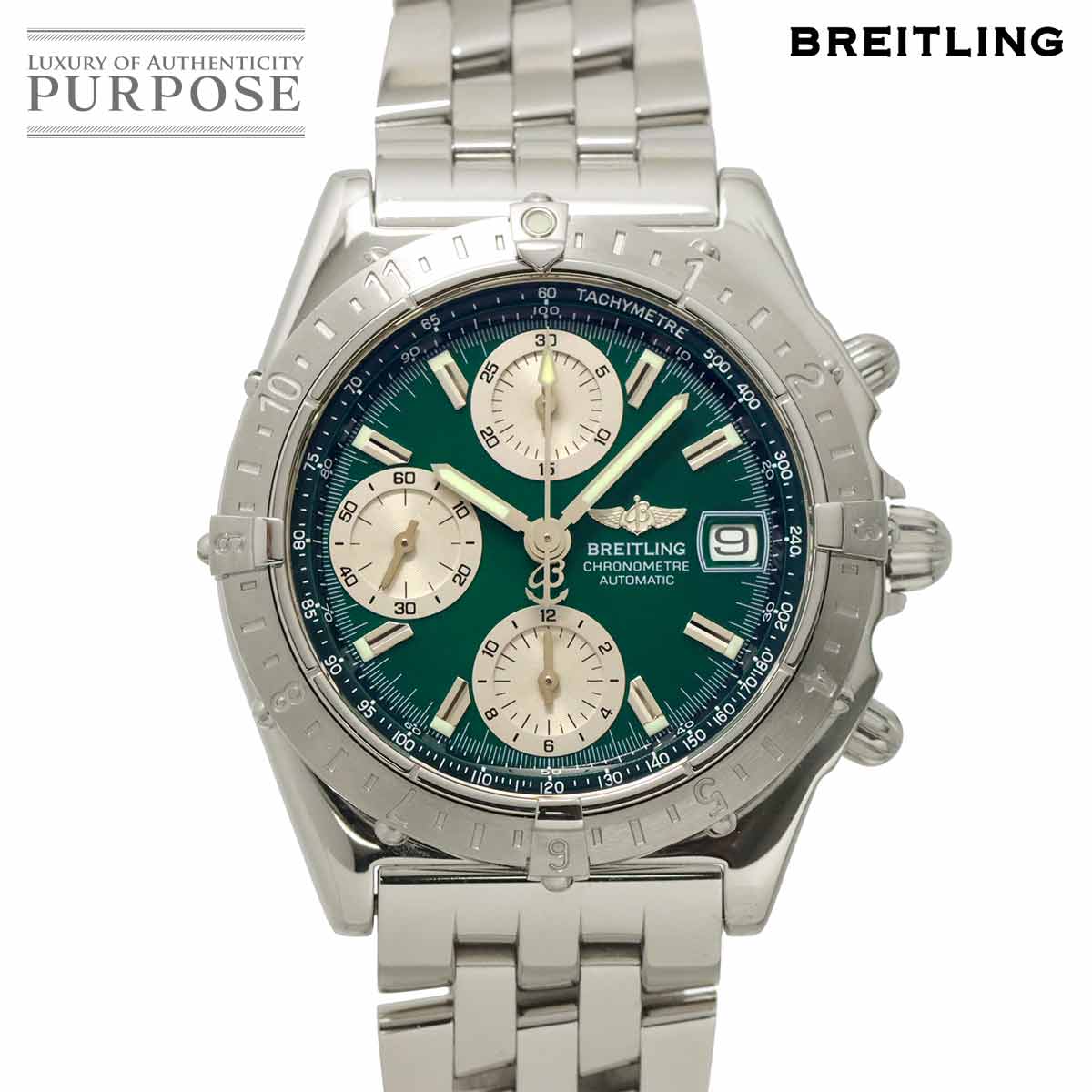 BREITLING クロノマット 100本限定 A13348 メンズ 腕時計 デイト グリーン オートマ 自動巻き ウォッチ Chronomat ブライトリング 90318548
