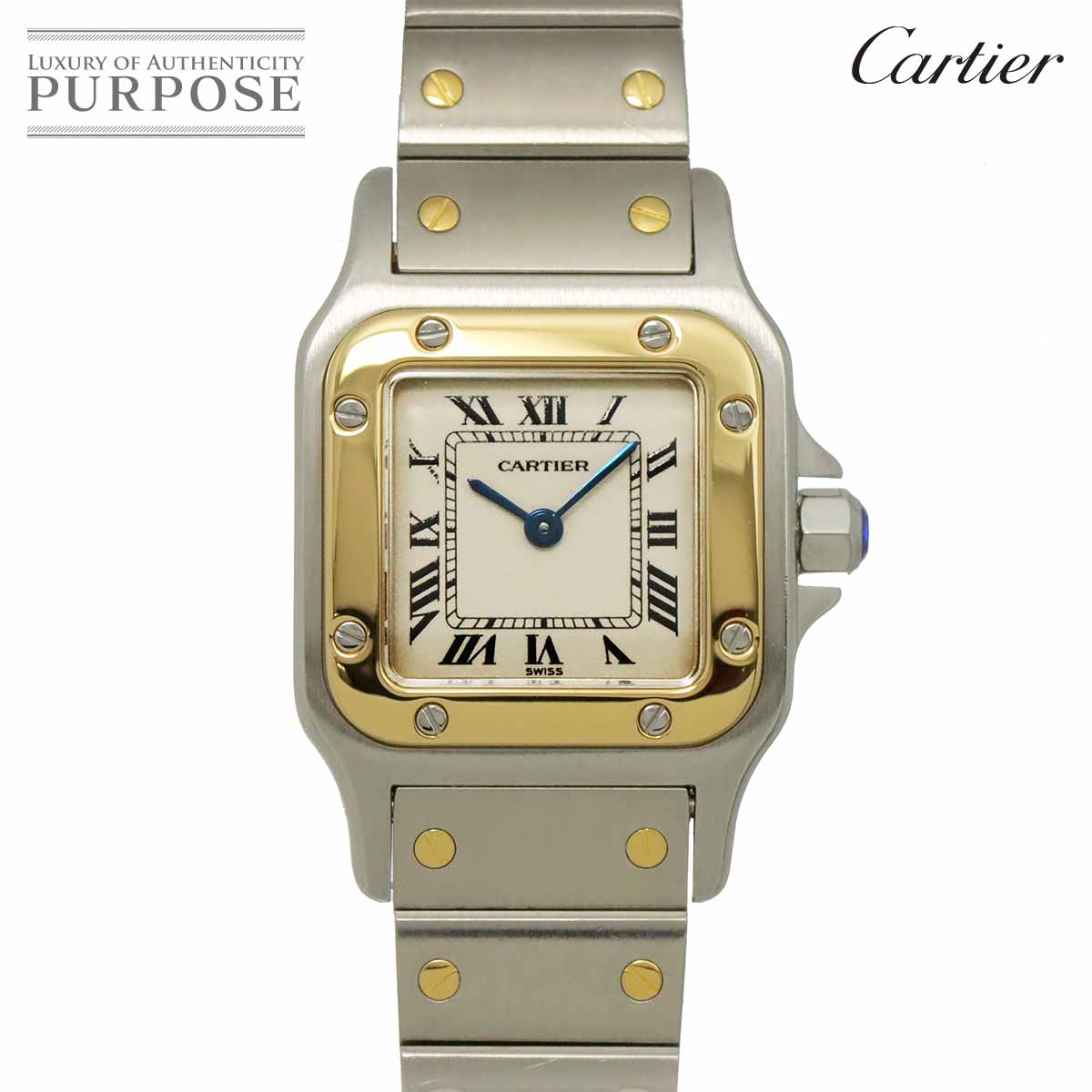 Cartier サントスガルベSM W20012C4 コンビ レディース 腕時計 アイボリー K18YG イエローゴールド クォーツ ウォッチ Santos Galbee カルティエ 90320265