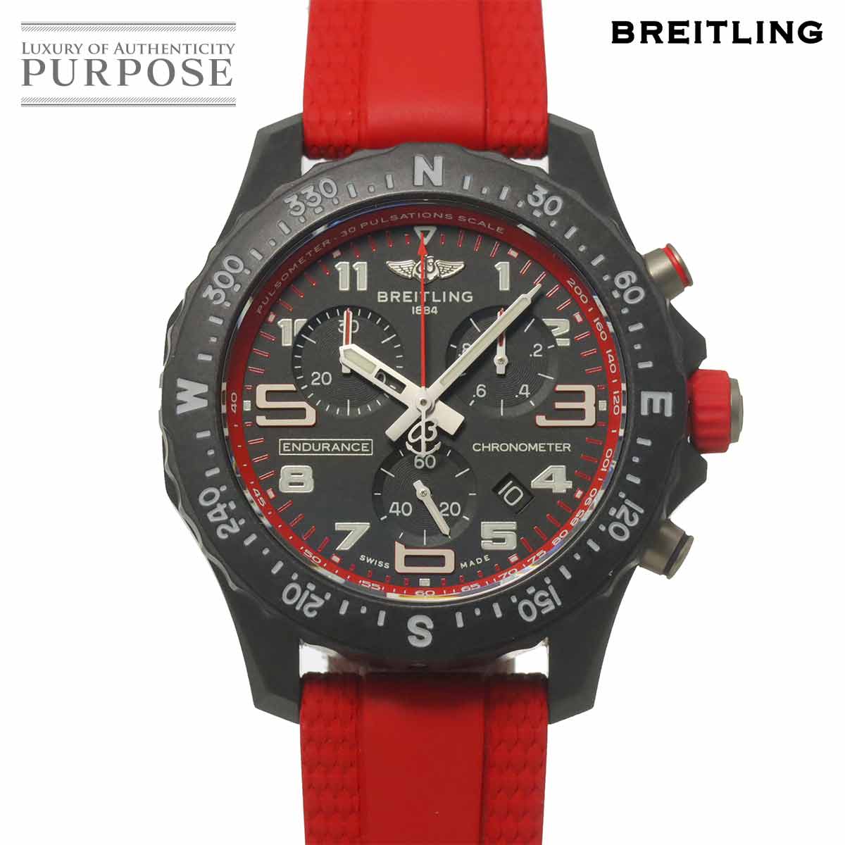BREITLING エンデュランス プロ X83310 クロノグラフ メンズ 腕時計 デイト ブラック レッド クォーツ ウォッチ Endurance Pro ブライトリング 90323796