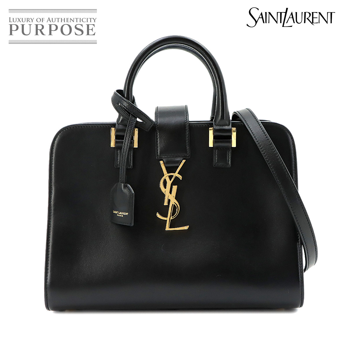 SAINT LAURENT ベイビー カバス 2way ハンド ショルダー バッグ レザー ブラック 568853 Baby Cabas サンローラン 90283266